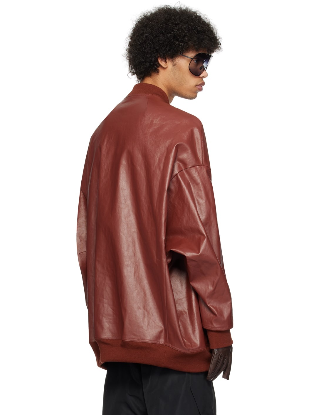 Brown Coated Denim Bomber Jacket - 3