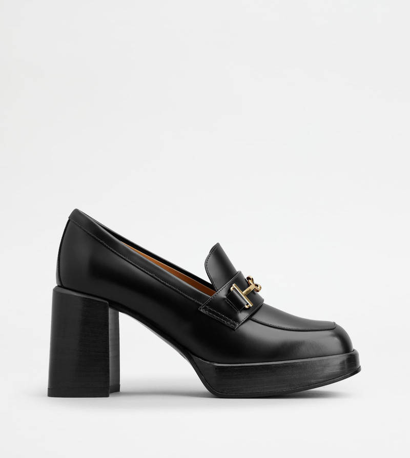 HEELED LOAFERS IN LEATHER - BLACK 1