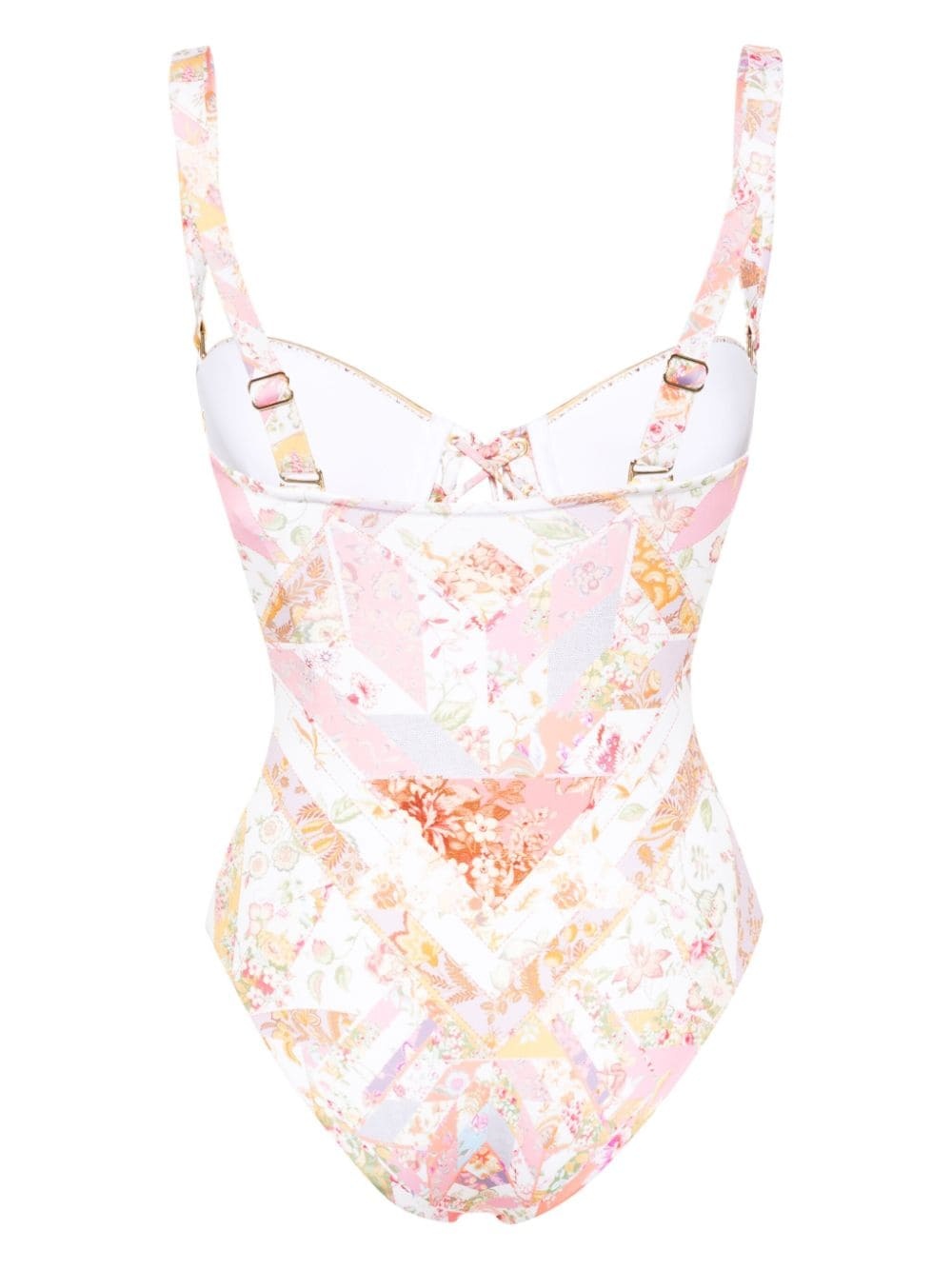 floral lace-up swimsuit - 2