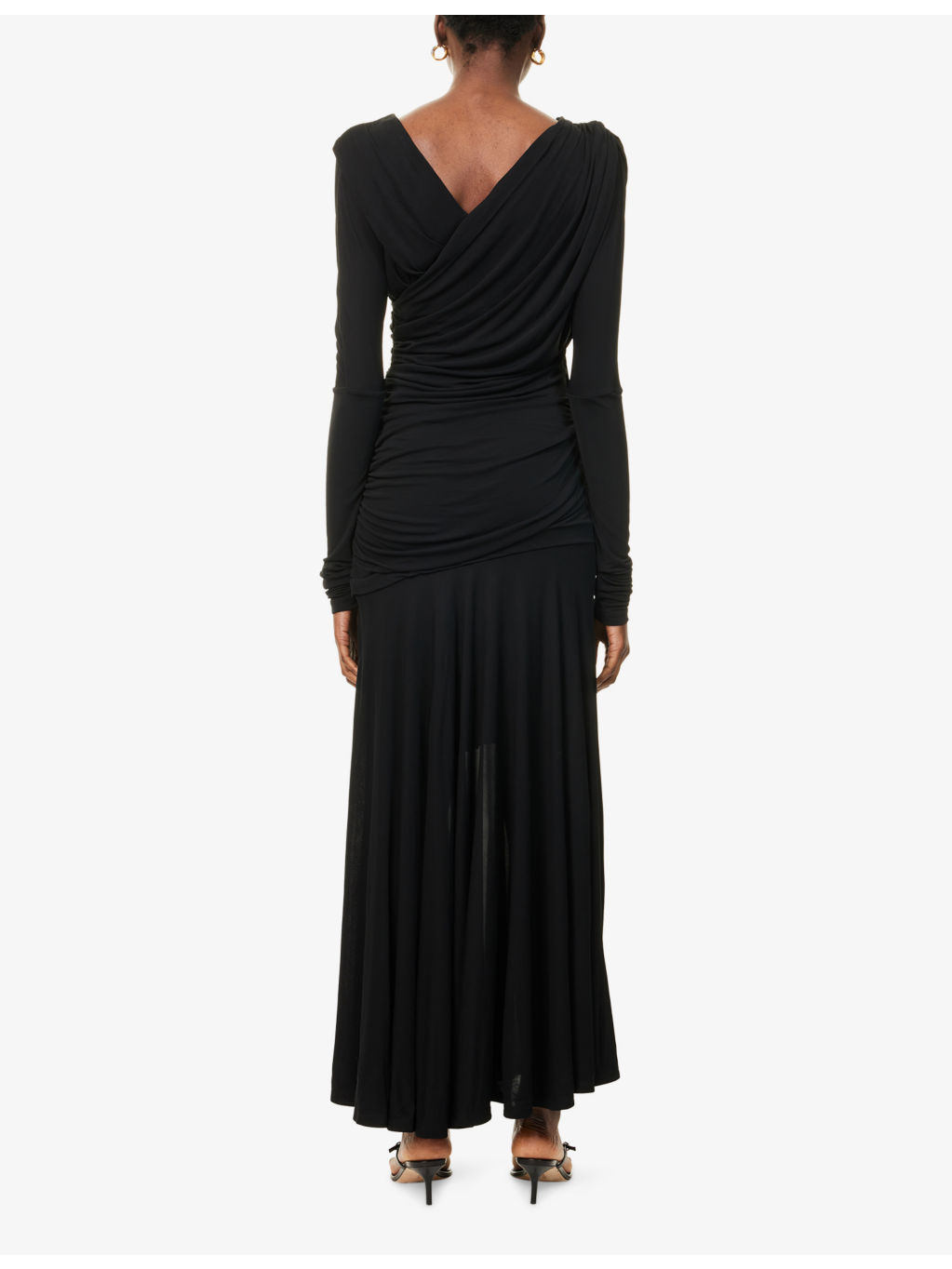 Ruched Long-Sleeves Woven Maxi Dress - 4