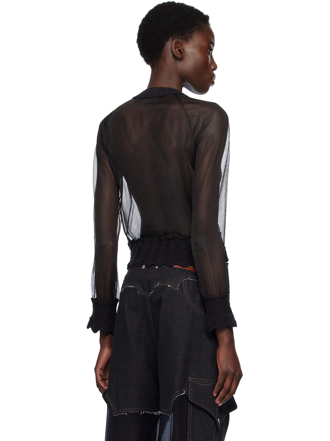 Black Sheer Knit Cardigan - 3