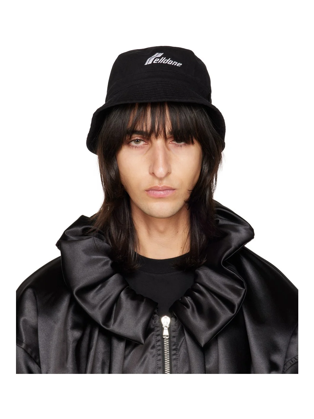 Black Embroidered Bucket Hat - 1