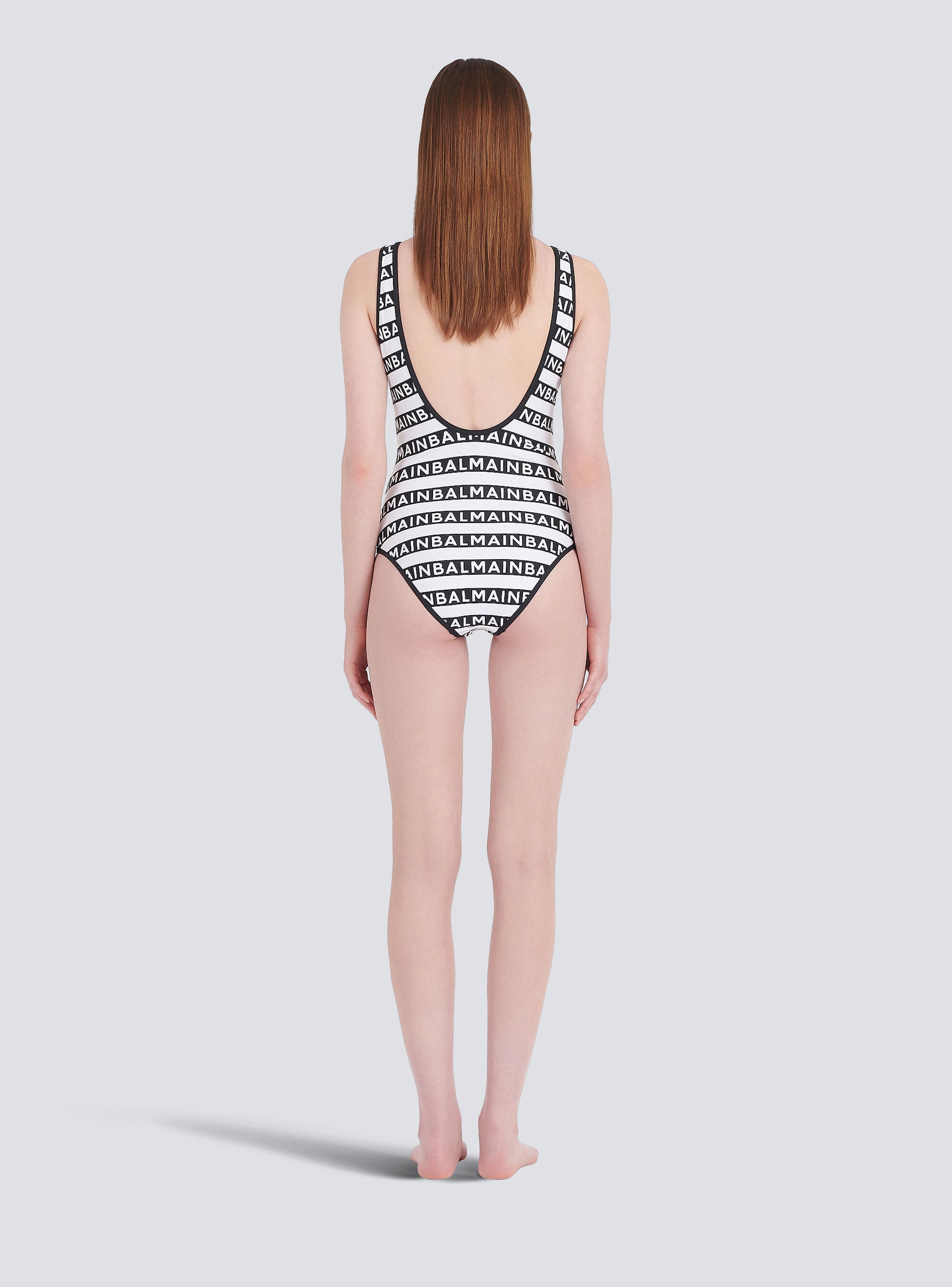 Bicolor swimsuit with Balmain monogram - 3