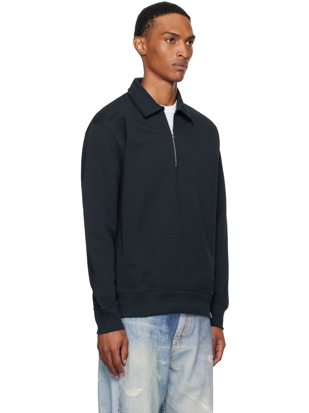 Navy Ketel Relaxed Organic Half Zip Sweatshirt - 2