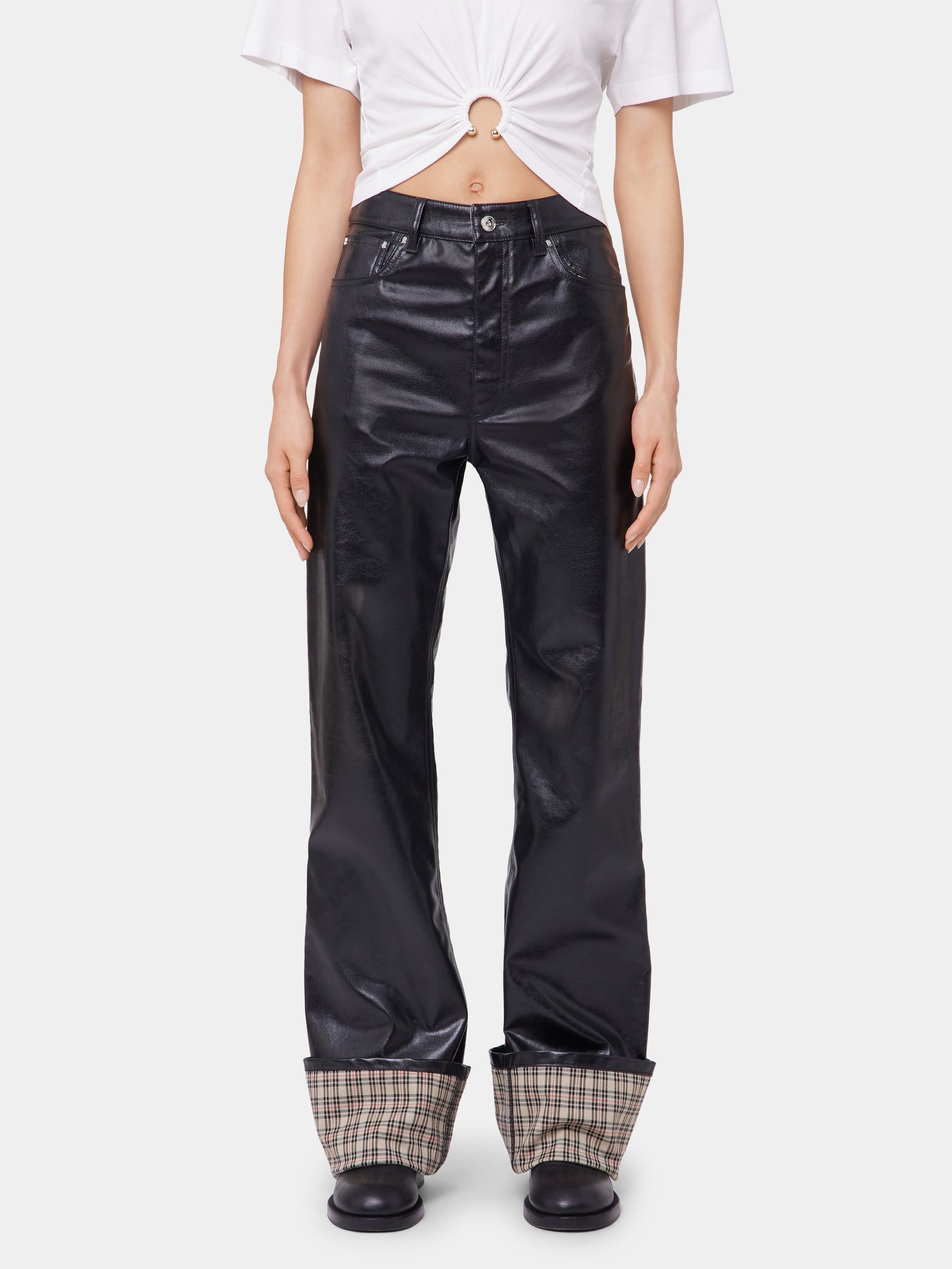 BLACK FLARED TROUSERS IN IMITATION LEATHER - 2