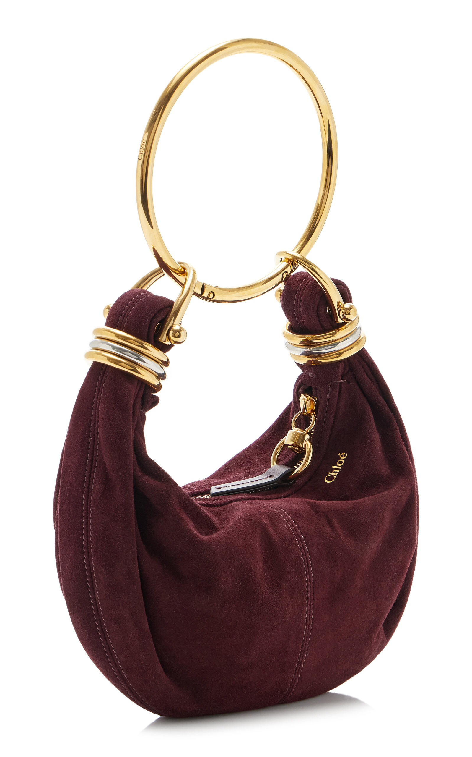 Bracelet-Handle Suede Shoulder Bag purple - 3