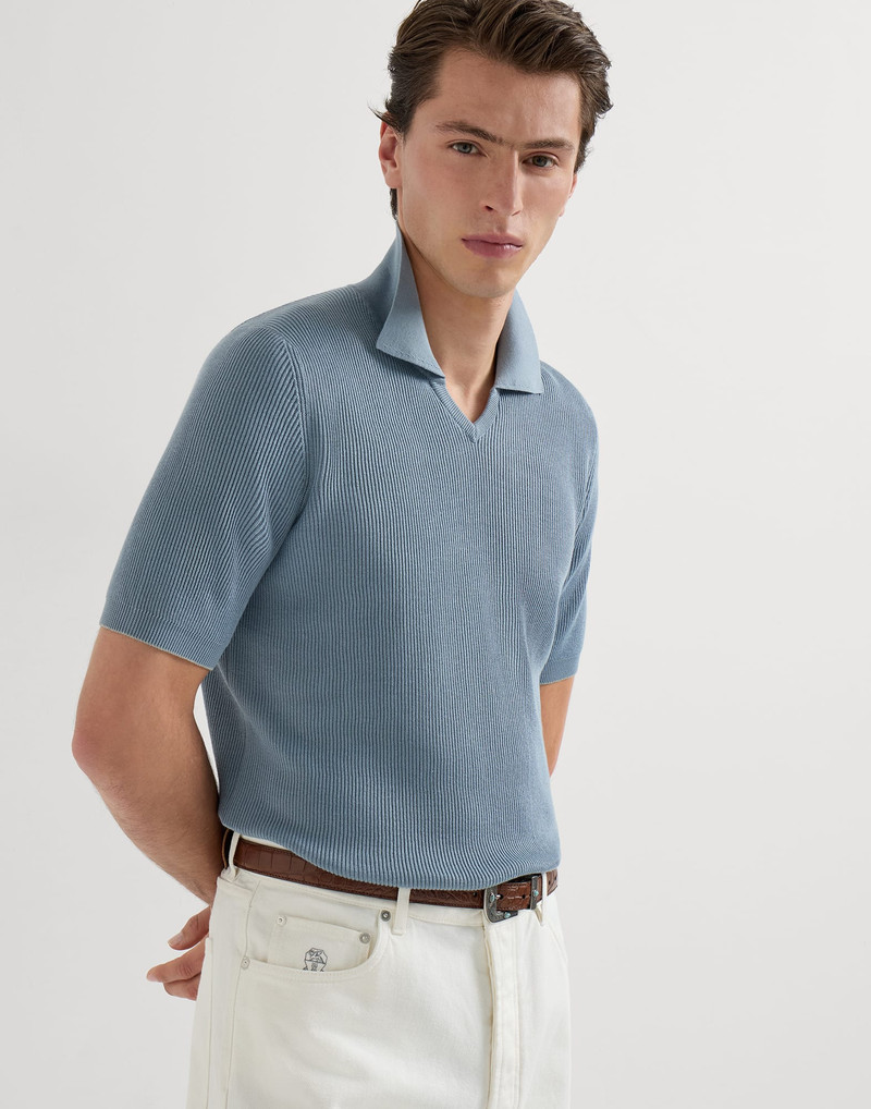 Cotton English rib knit polo 5
