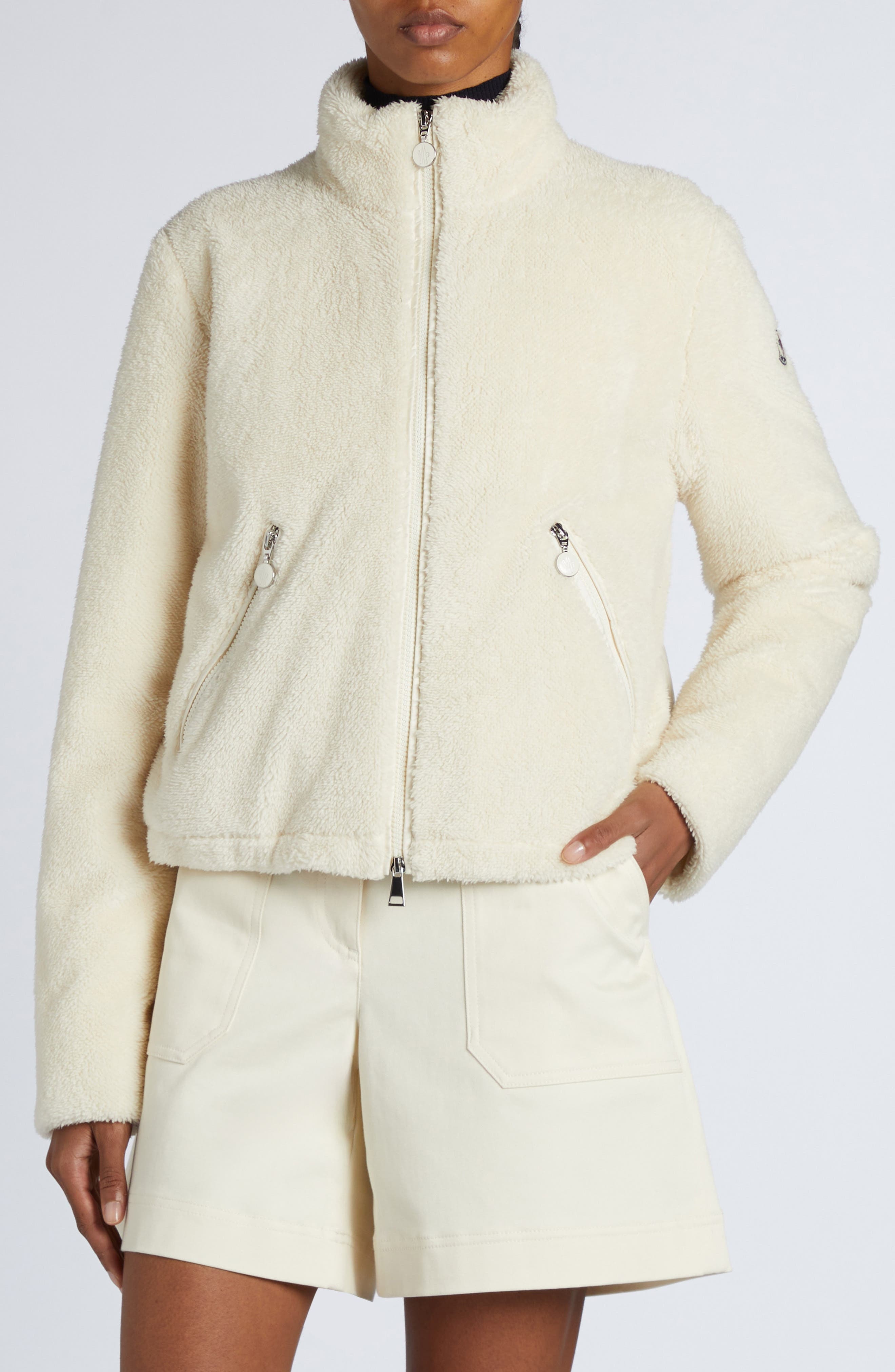 Moncler Polignac Teddy & Quilted Nylon Down Jacket in Silk White at Nordstrom - 5