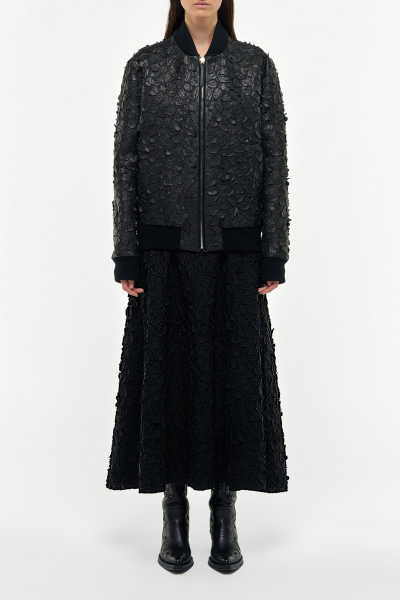Winslow Embroidered Leaves Bomber in Black Nappa Leather 3