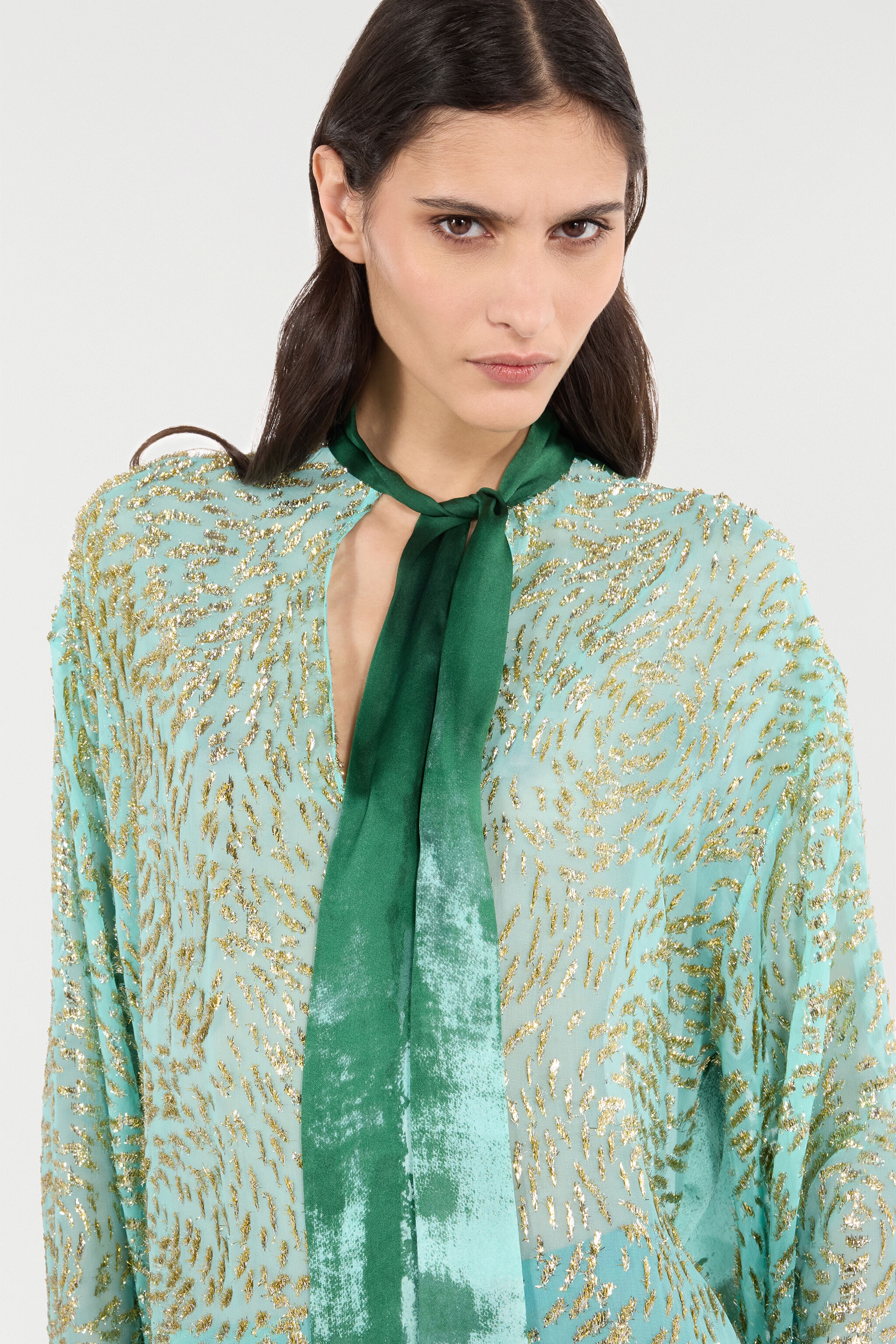 Silk Blend Blouse with Shimmering Pattern - 6