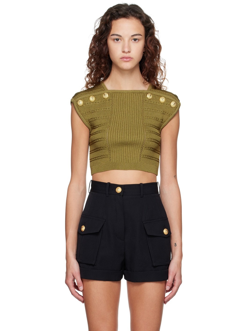 Khaki Cropped T-Shirt - 1