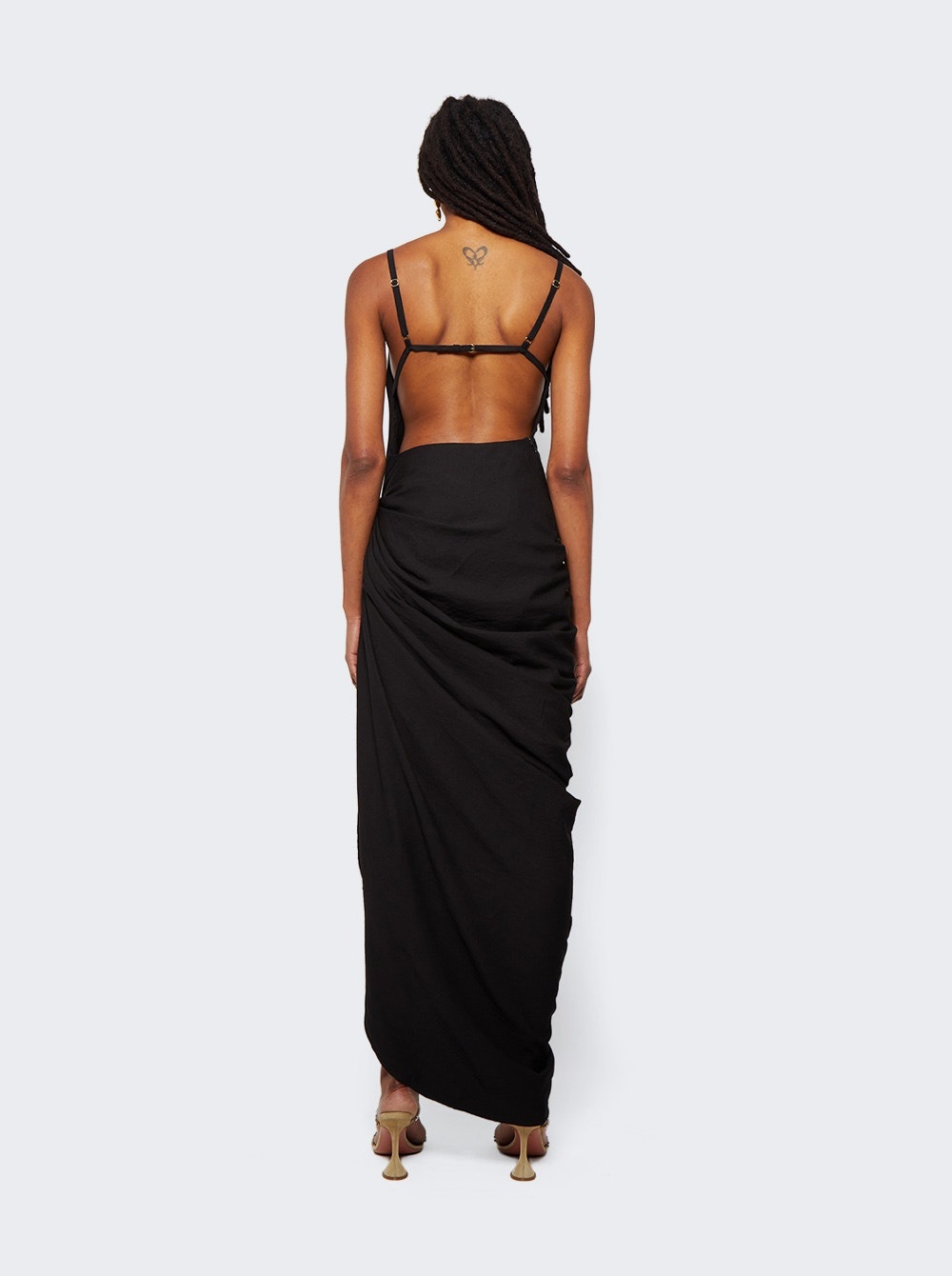 La Robe Saudade Long Asymmetric Draped Dress Black - 5