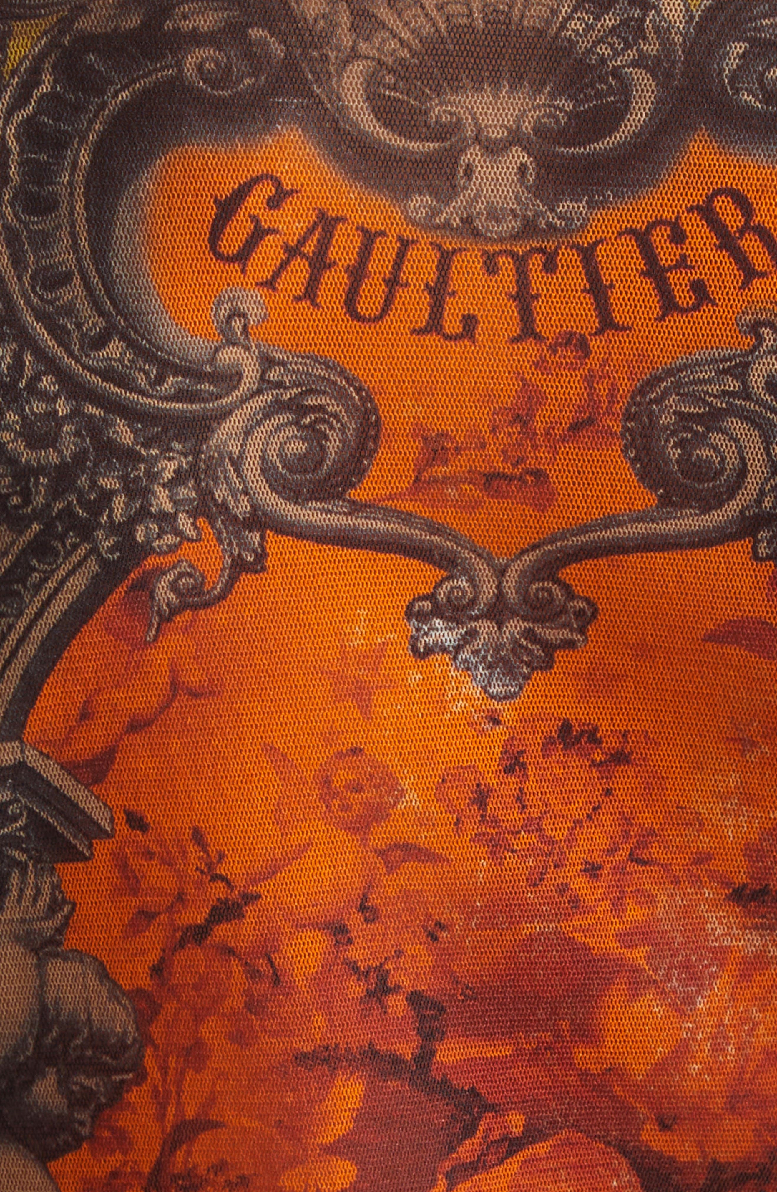 Jean Paul Gaultier Medallion Print Long Sleeve Mesh Body-Con Dress in Black/Khaki/Orange at Nordstro - 6