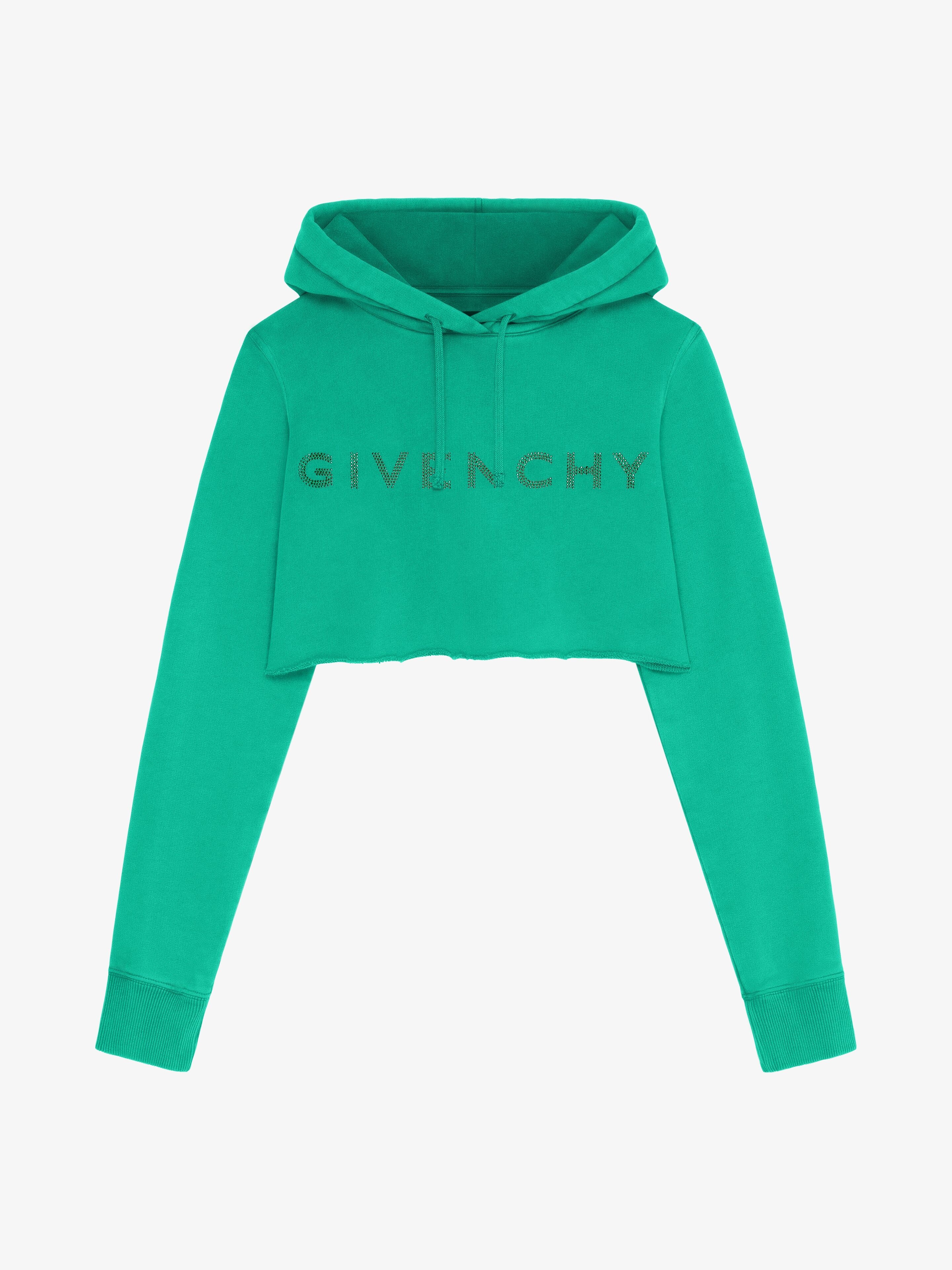 CROPPED HOODIE IN FLEECE WITH GIVENCHY RHINESTONES - 1