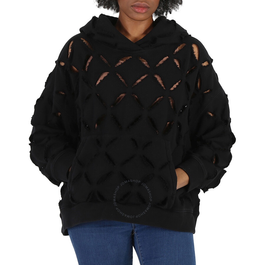 Versace Ladies Black Cut-Out Detail Distressed Hoodie - 3