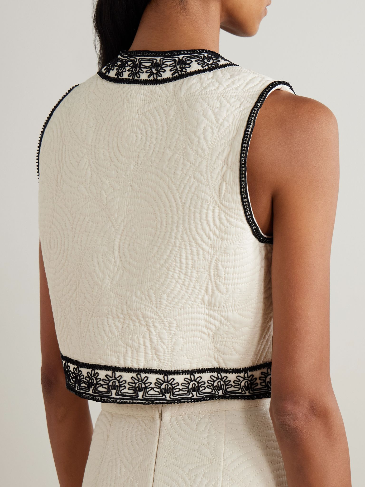 Clara embroidered quilted cotton vest White - 4