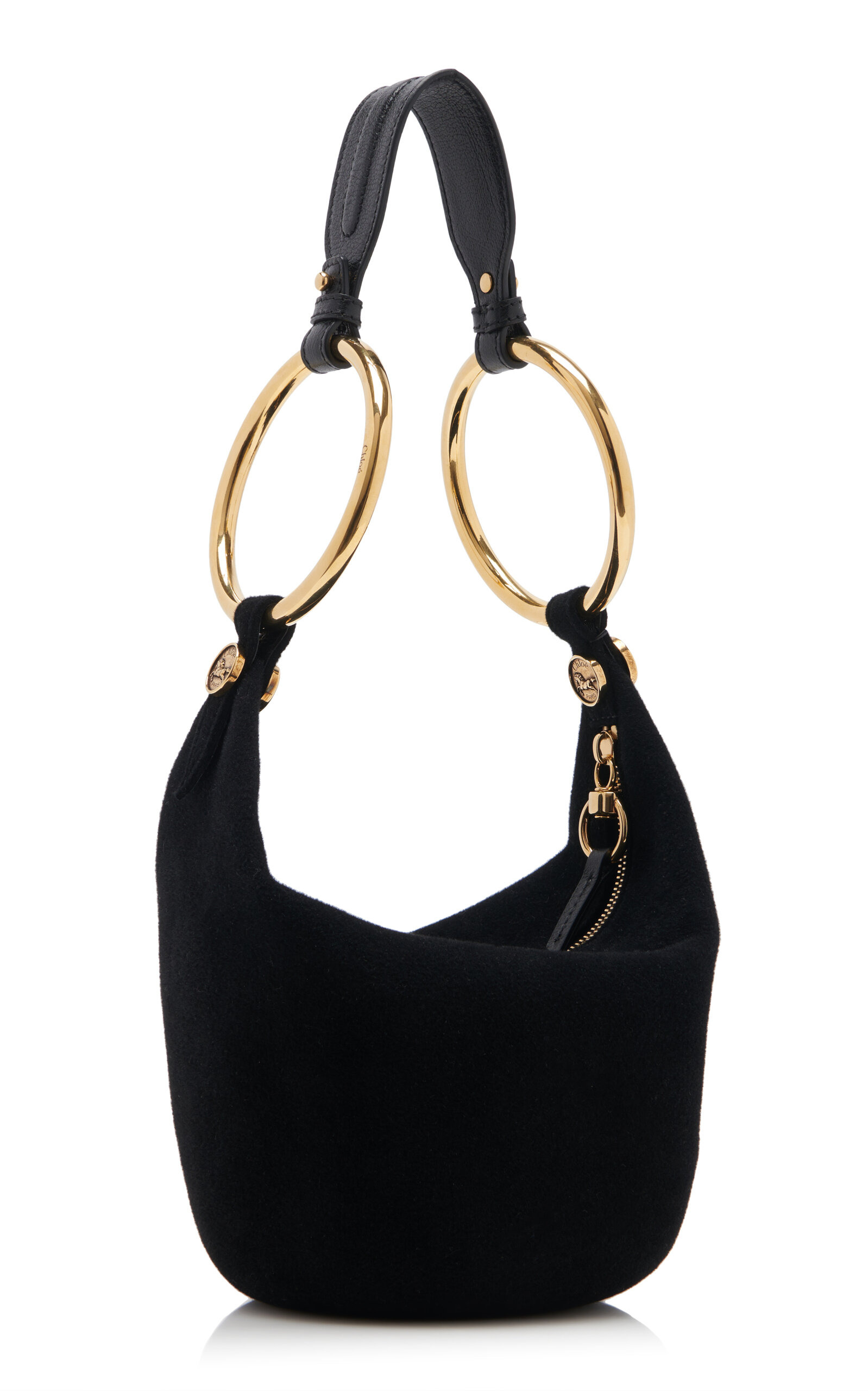 Ring-Detailed Suede Shoulder Bag black - 4
