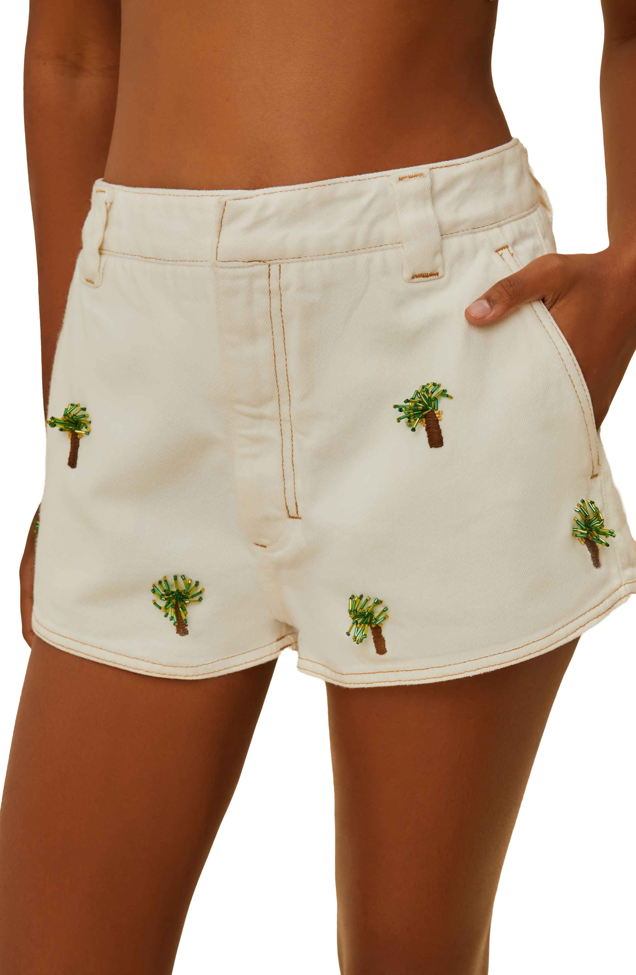 FARM Rio Embroidered Coconut Tree Shorts in Off-White at Nordstrom - 2