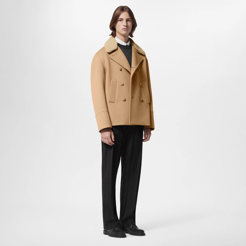 Louis Vuitton Double Face Wool-Silk Peacoat With Shearling Collar outlook