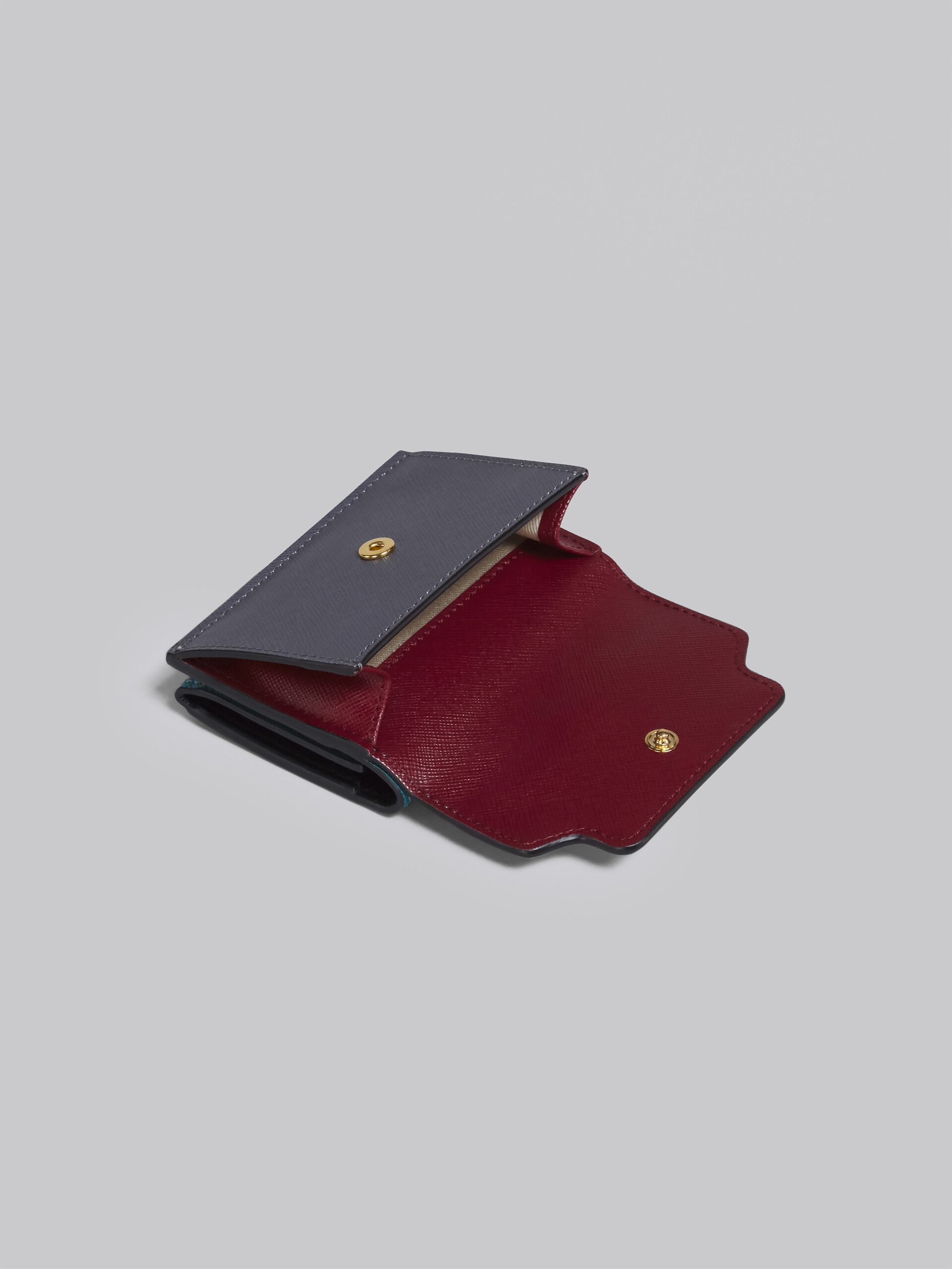 BLUE GREY AND RED SAFFIANO LEATHER TRI-FOLD WALLET - 5