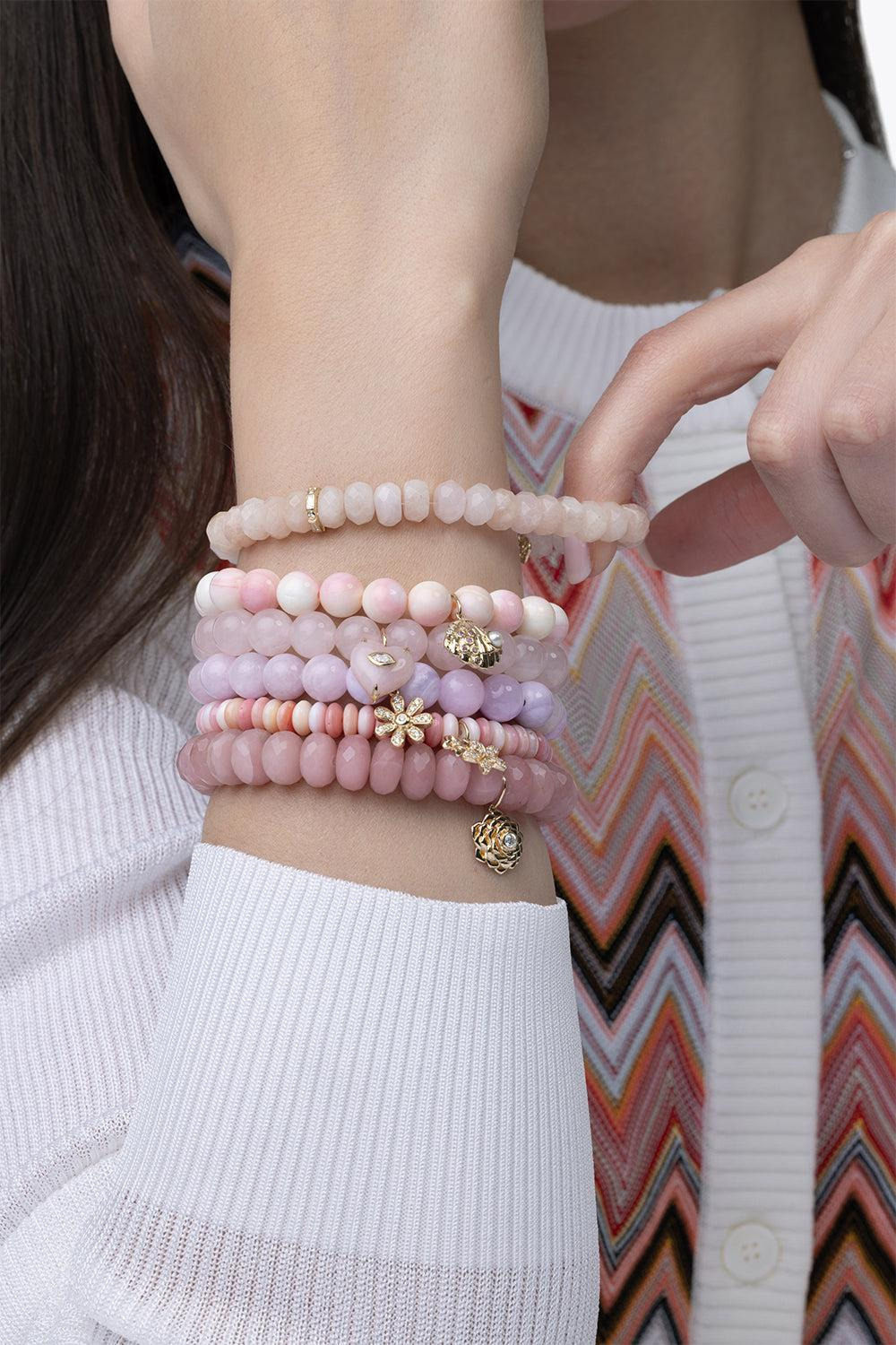 Small Plumeria Pink Conch Double Charm Bracelet - 2