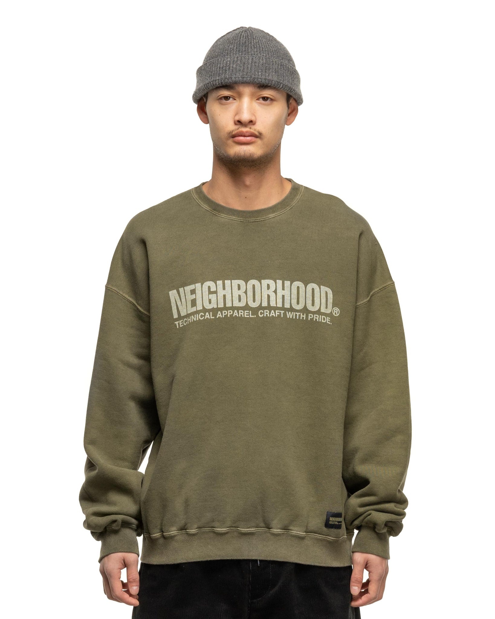 NEIGHBORHOOD Pigment Dyed Sweatshirt LS Olive Drab | REVERSIBLE