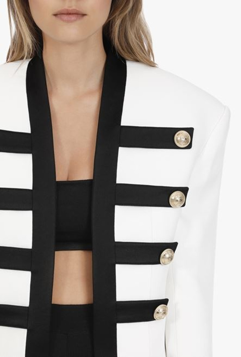 White and black viscose military jacket with gold-tone buttons 6