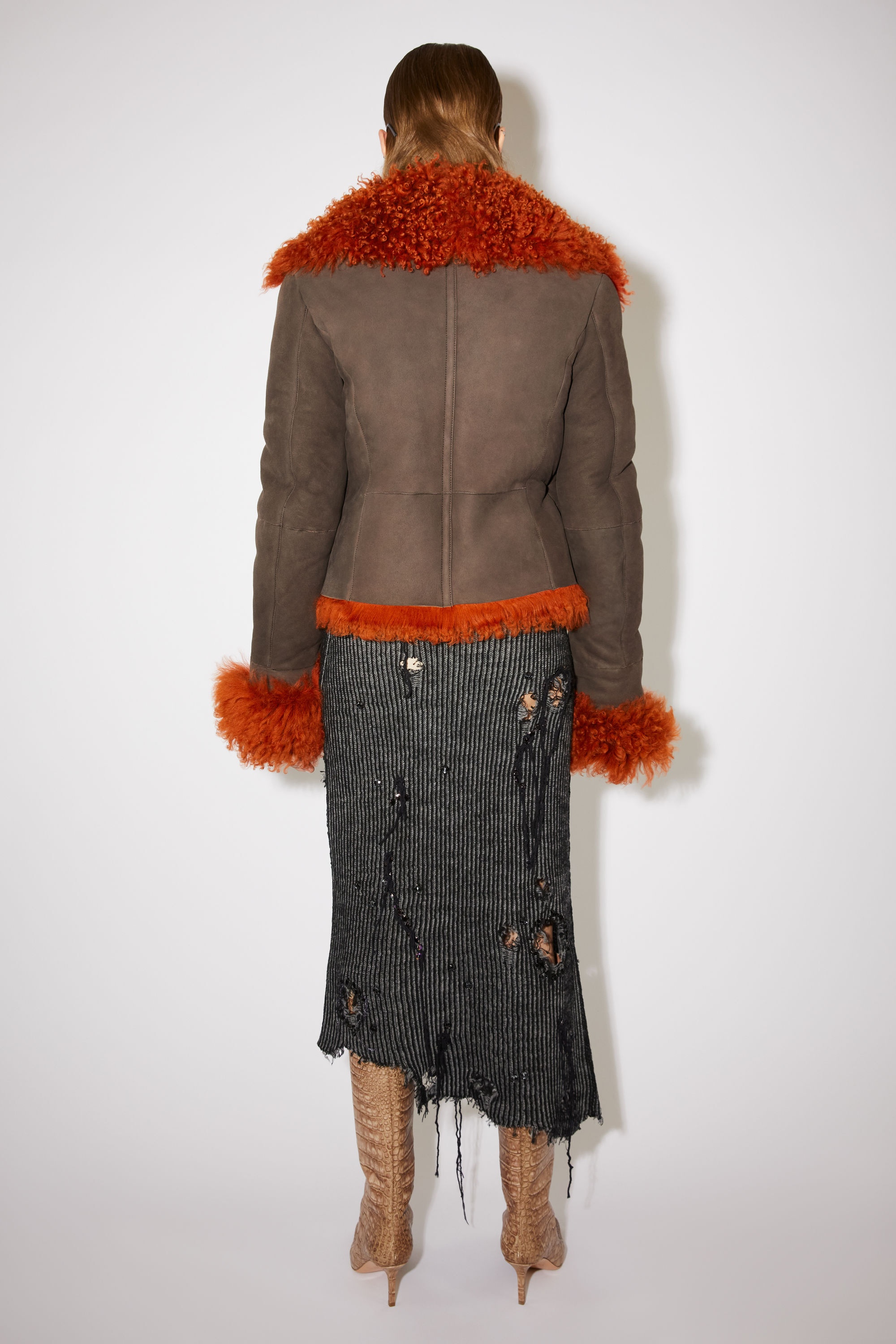 Shearling fur leather jacket - Rust orange - 3