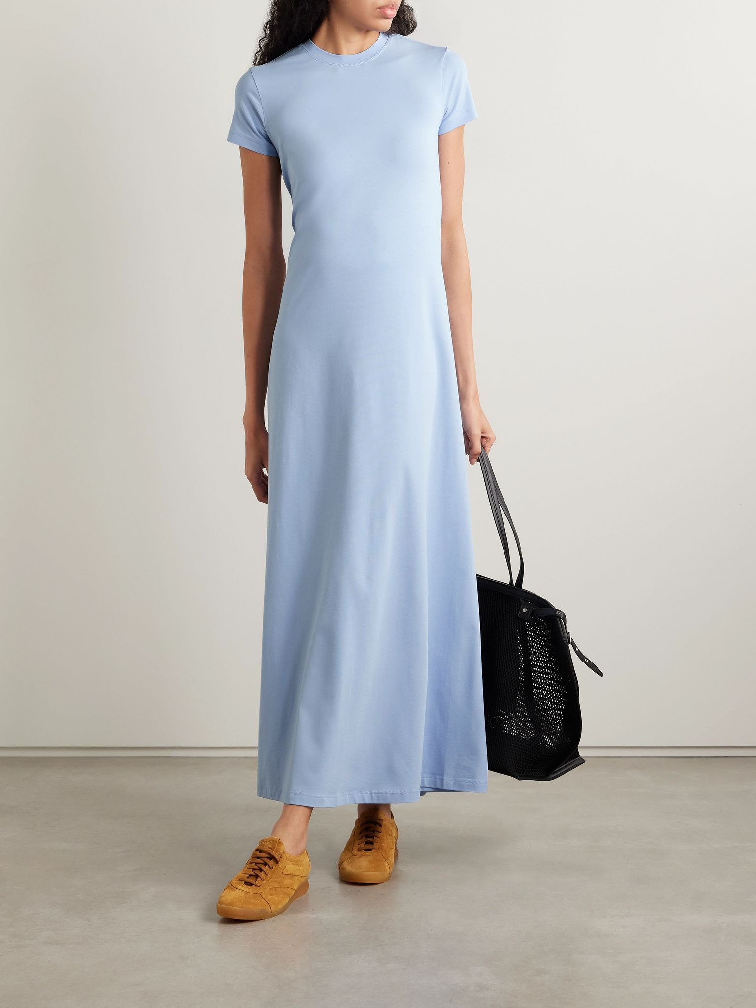 Noelle gathered cotton-blend jersey midi dress Blue - 2