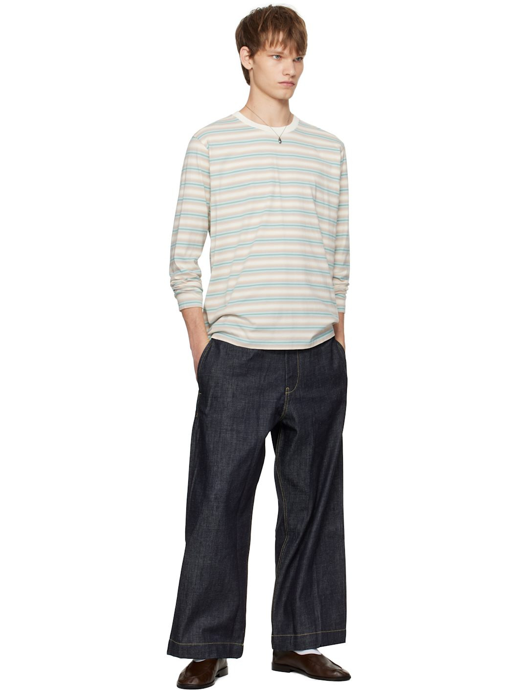 Blue & Beige Gradient Stripe Jersey L/S T-shirt - 4