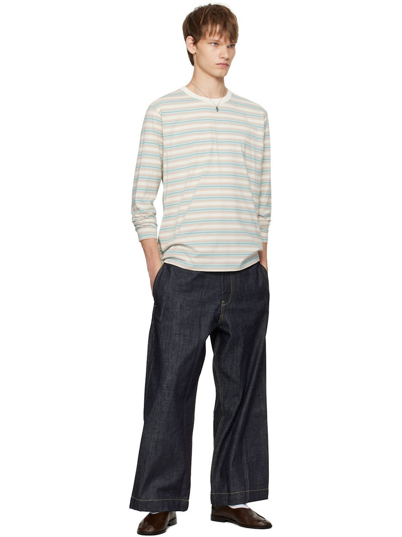 AURALEE Blue & Beige Gradient Stripe Jersey L/S T-shirt outlook