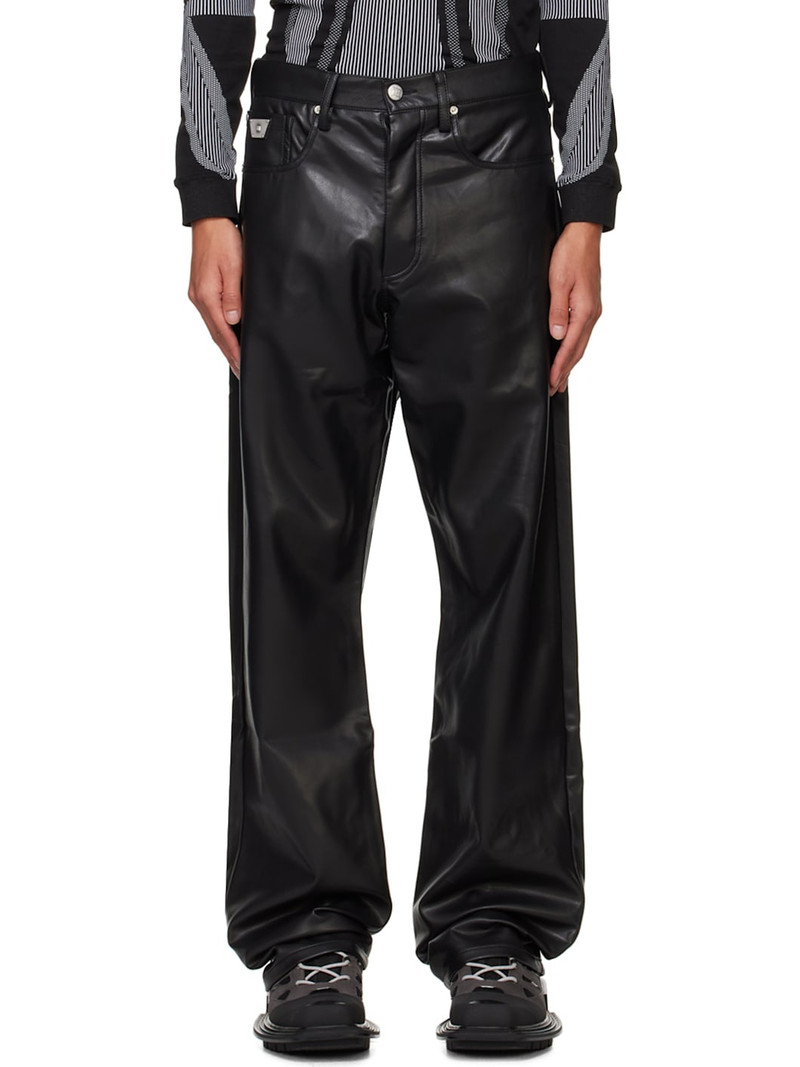 Black Button-Fly Faux-Leather Trousers 1