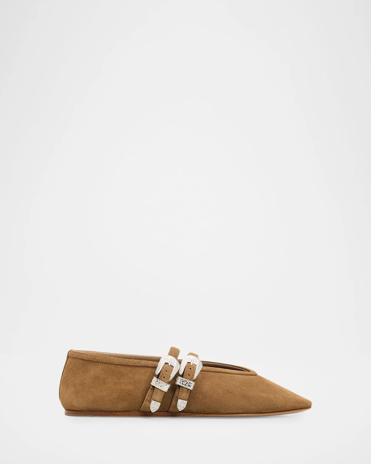 Claudia Suede Western Buckle Ballerina Flats - 1