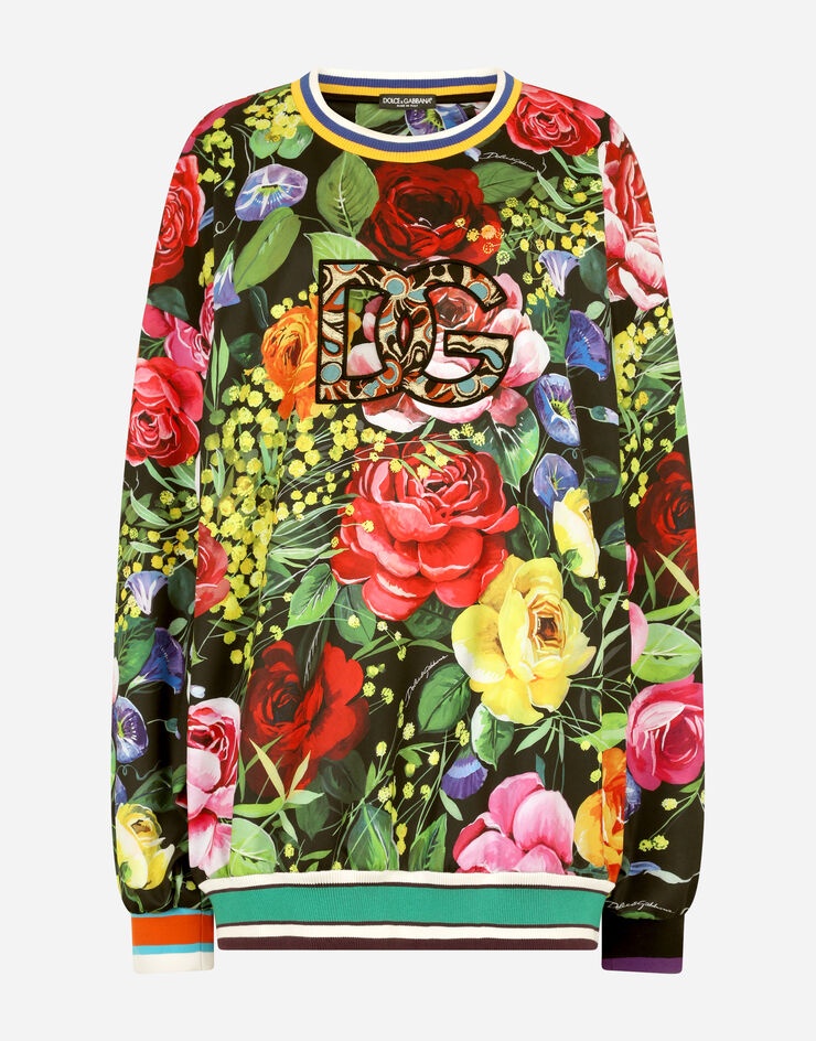 Run-resistant jersey sweatshirt with bouquet print - 3