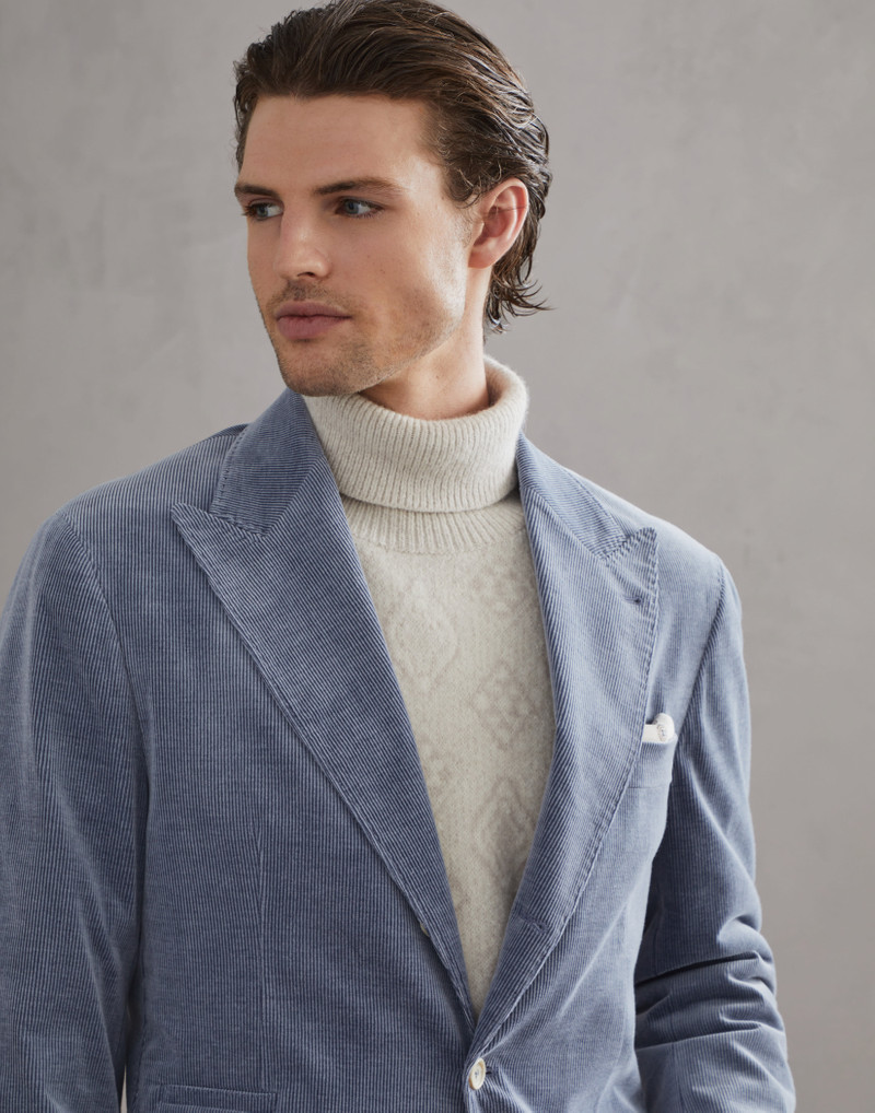 Comfort cotton and cashmere corduroy Leisure suit: peak lapel jacket and trousers with double pleats 3