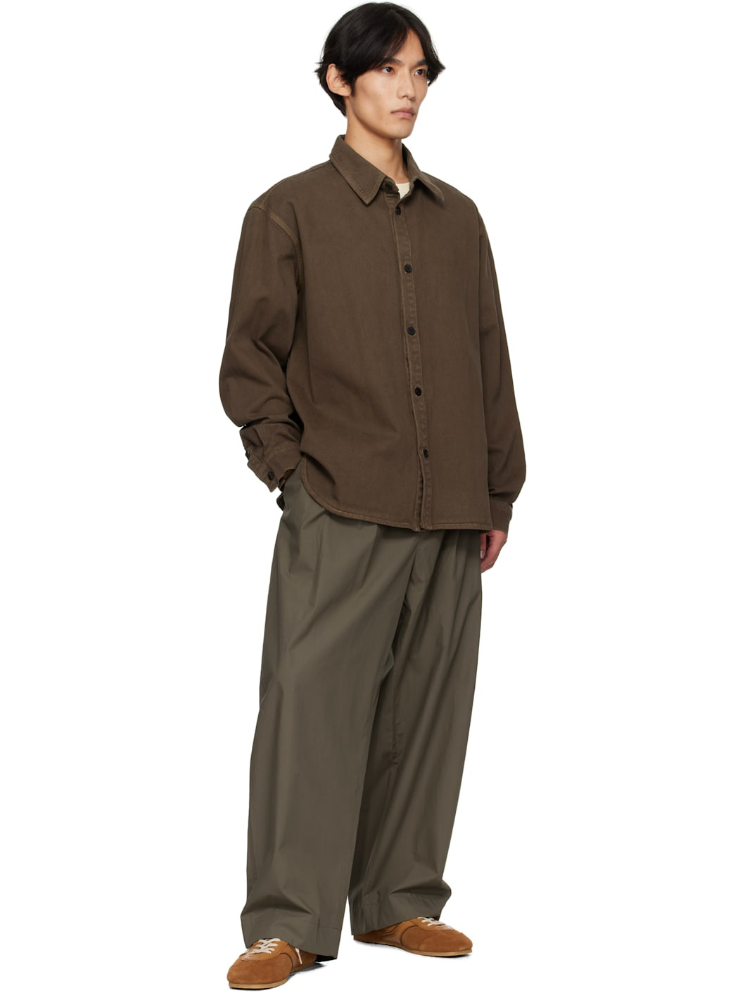 Brown Button Denim Shirt - 4