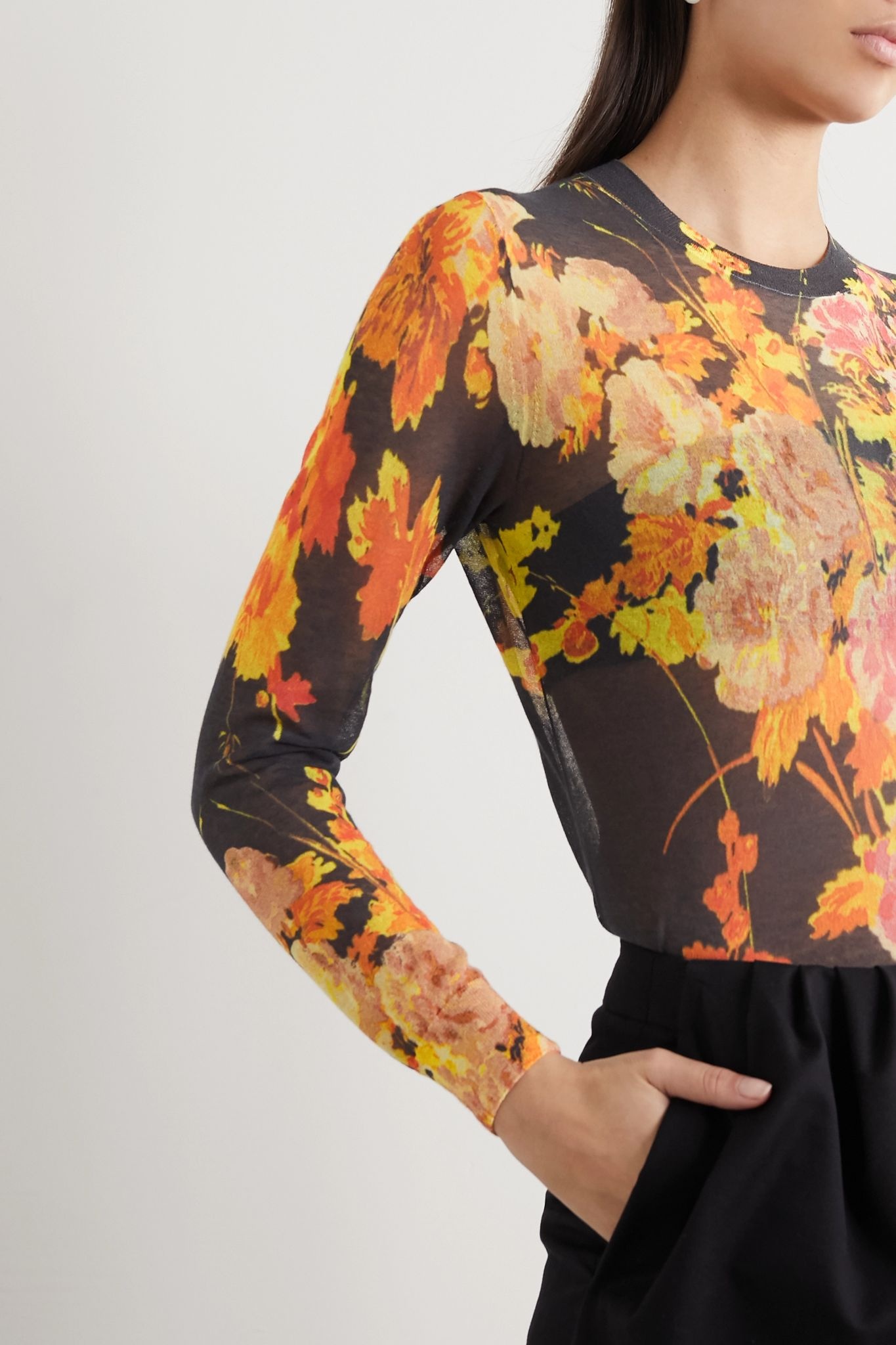 Floral-print cotton-blend sweater - 3