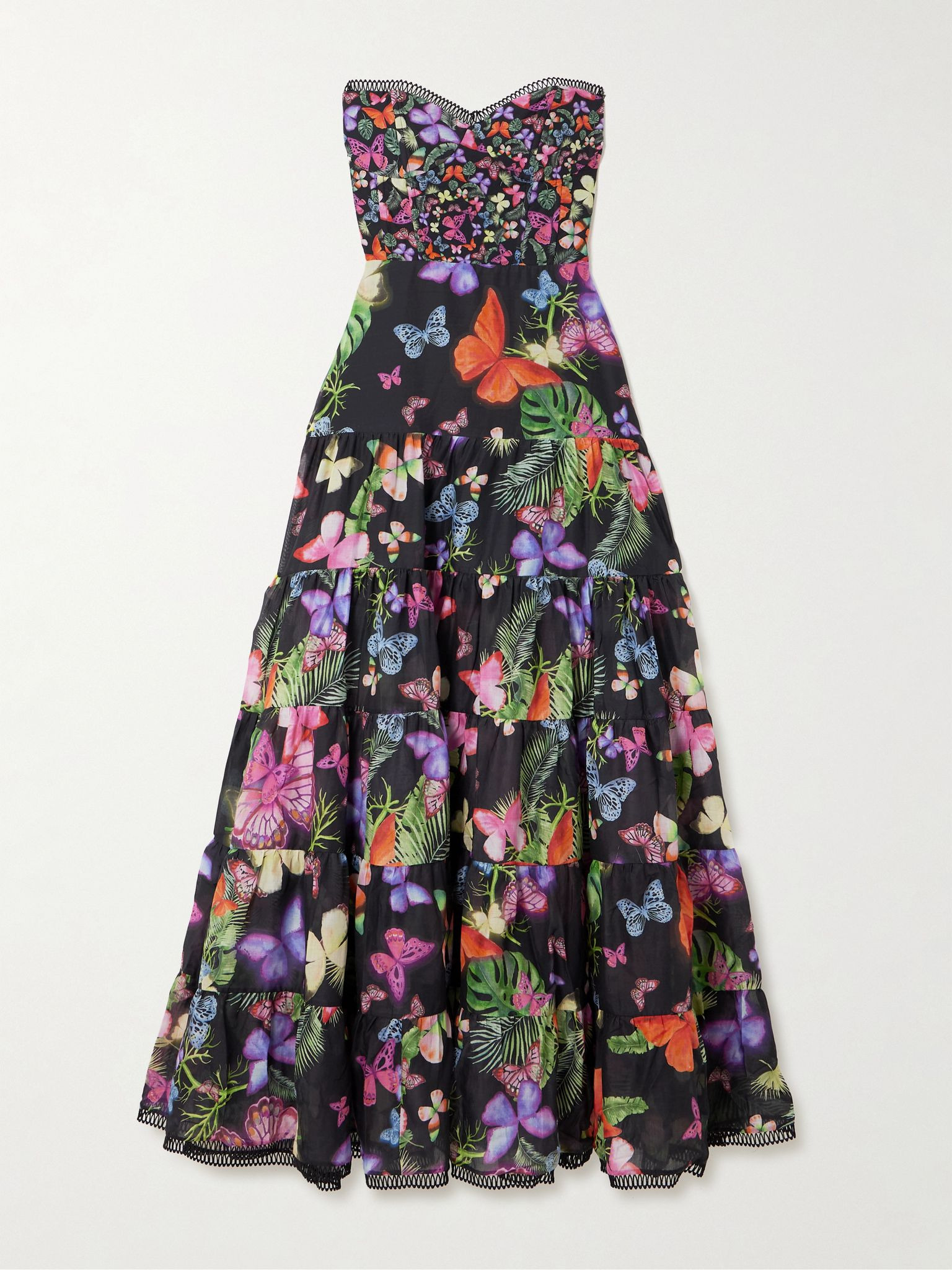 Danny strapless tiered printed cotton-blend maxi dress Black - 1