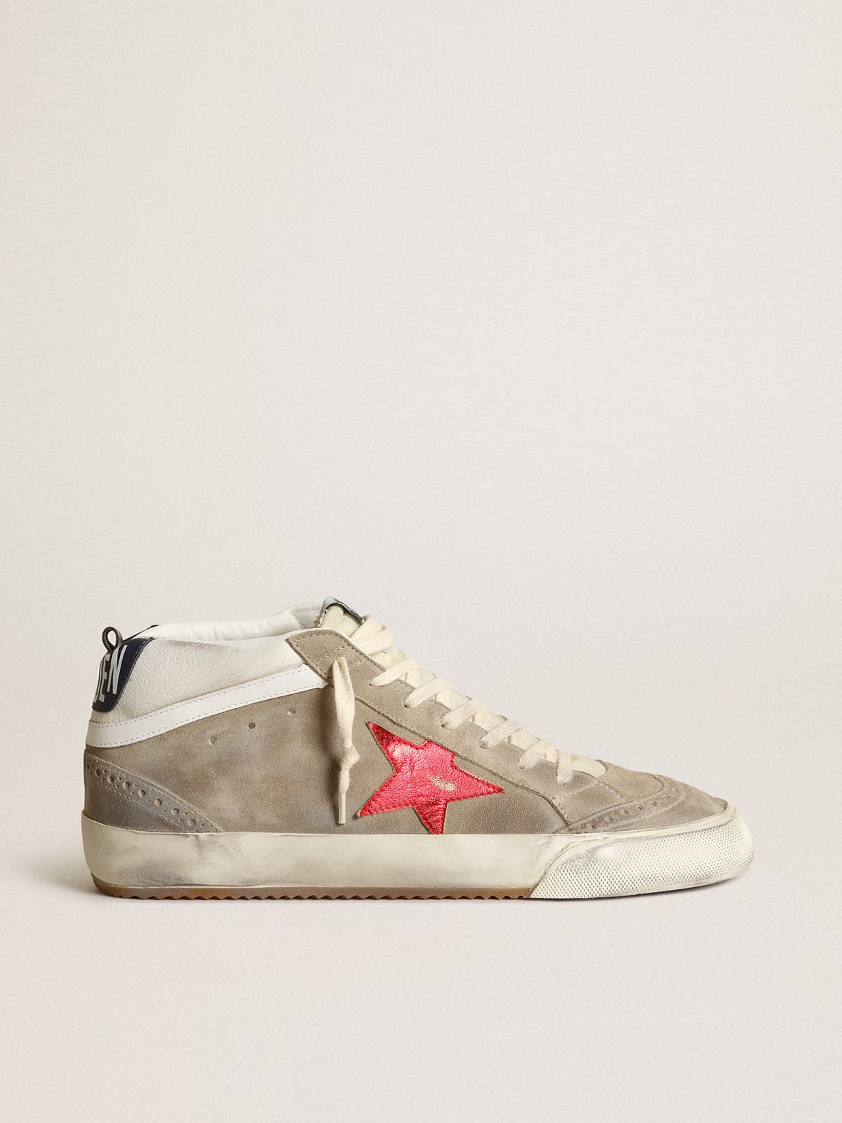 Men's Mid Star in dove gray suede with red leather star - 1