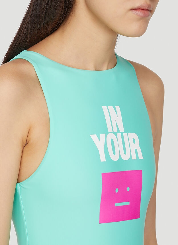 Logo High Neck Swimsuit in Green - 4