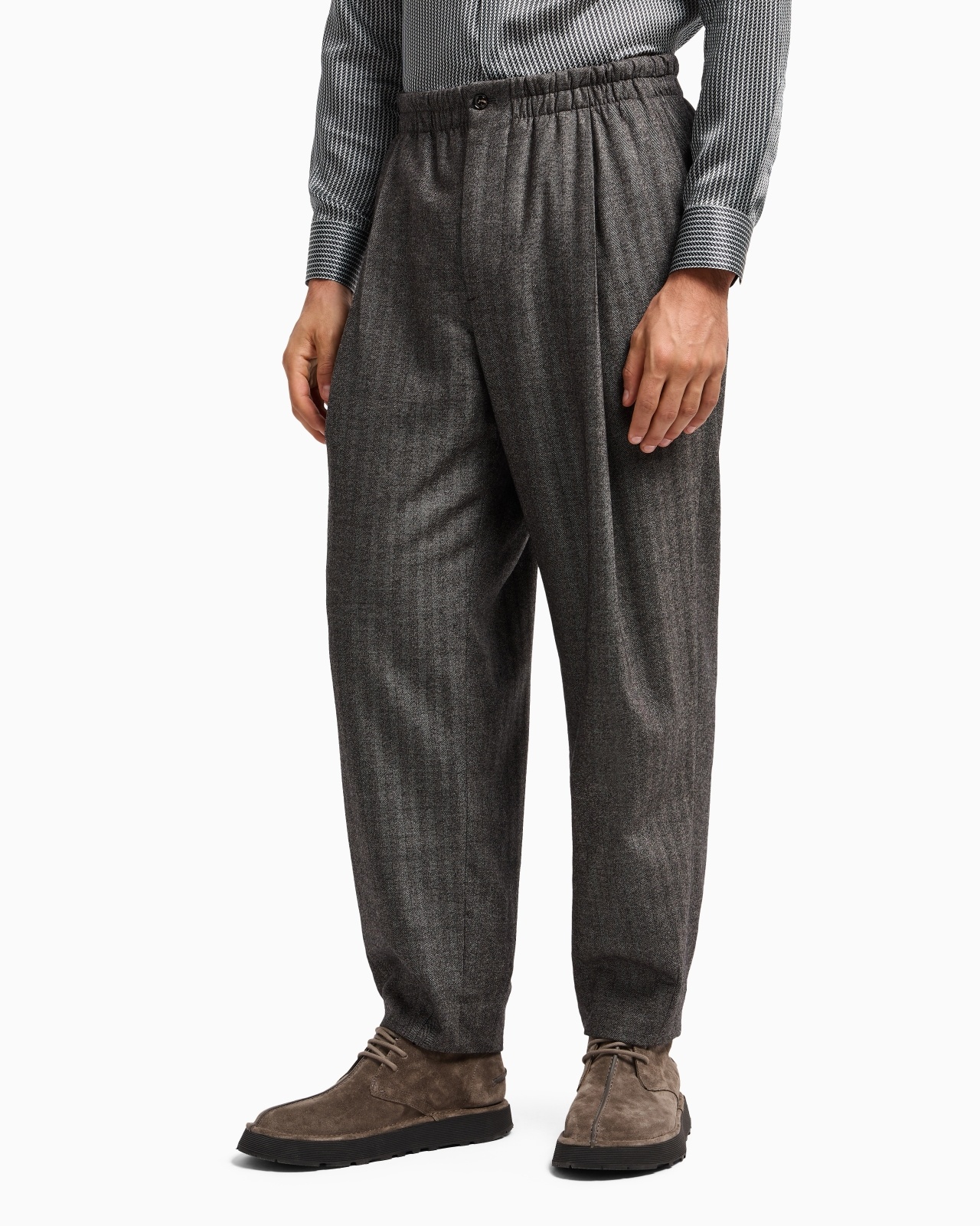 CHEVRON VIRGIN-WOOL AND CASHMERE SINGLE-PLEAT TROUSERS - 4