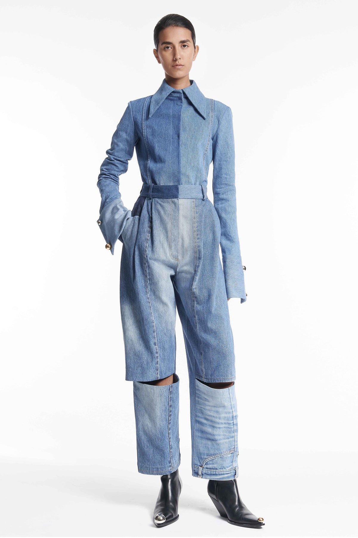 UPCYCLED DENIM TROUSERS WITH CUTOUT BLUE DENIM - 5