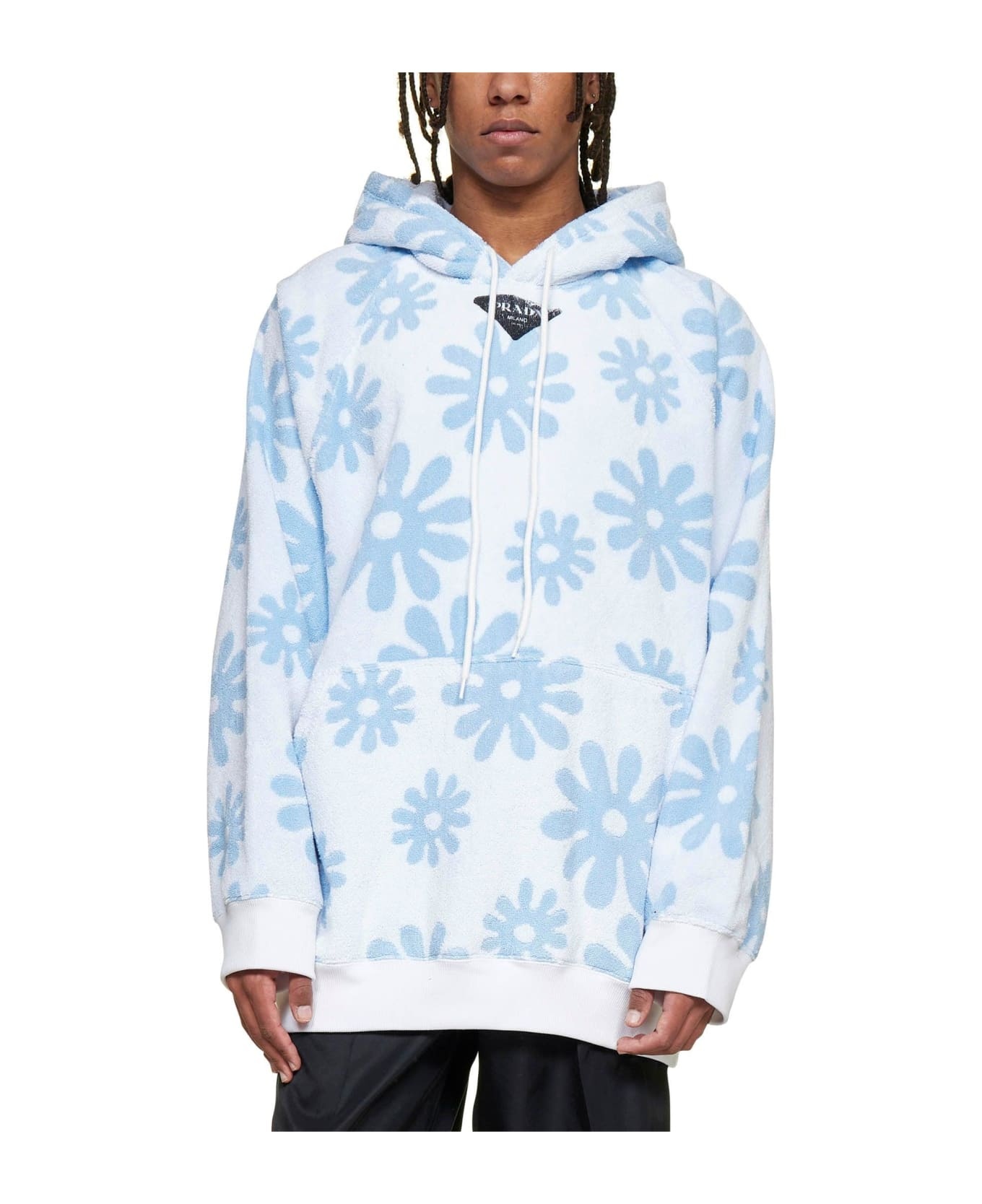 Flower Print Drawstring Hoodie - 1