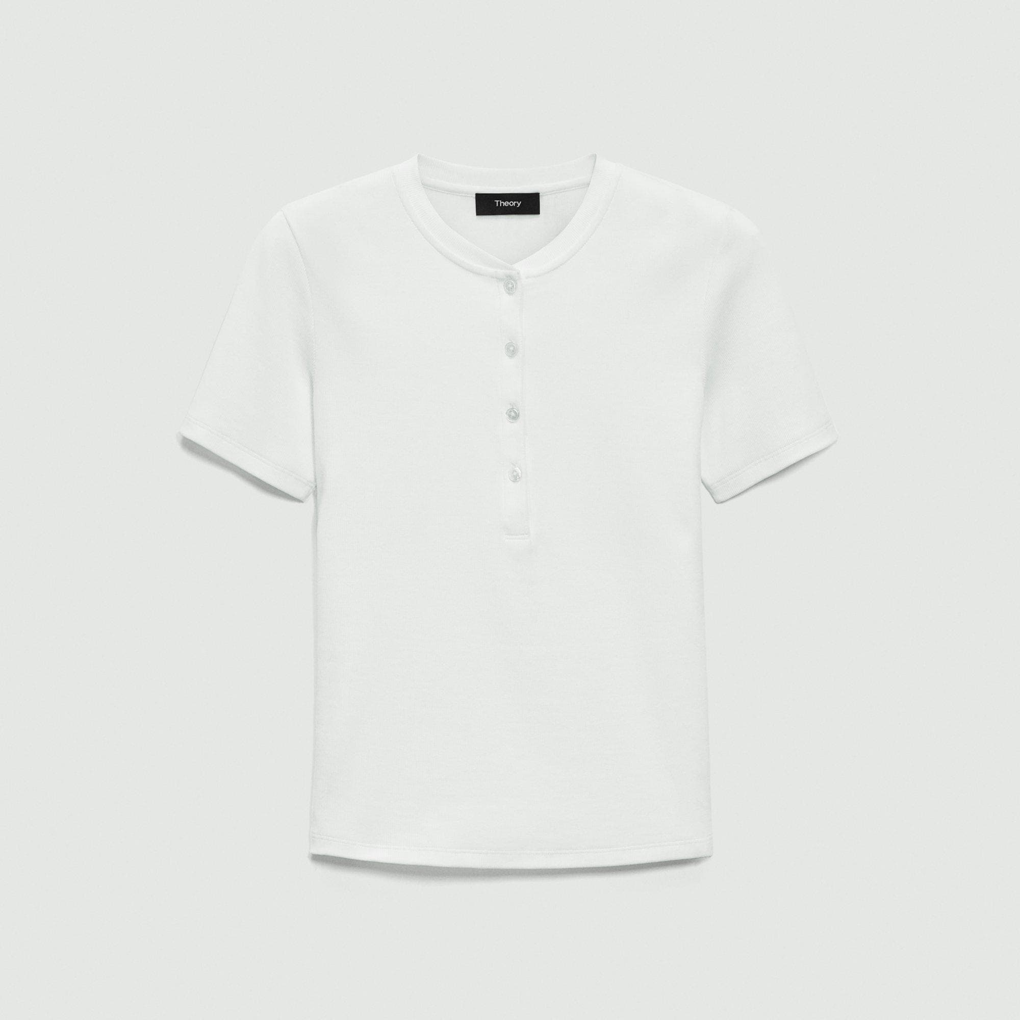 Ribbed Henley Top in Compact Stretch Knit - 1