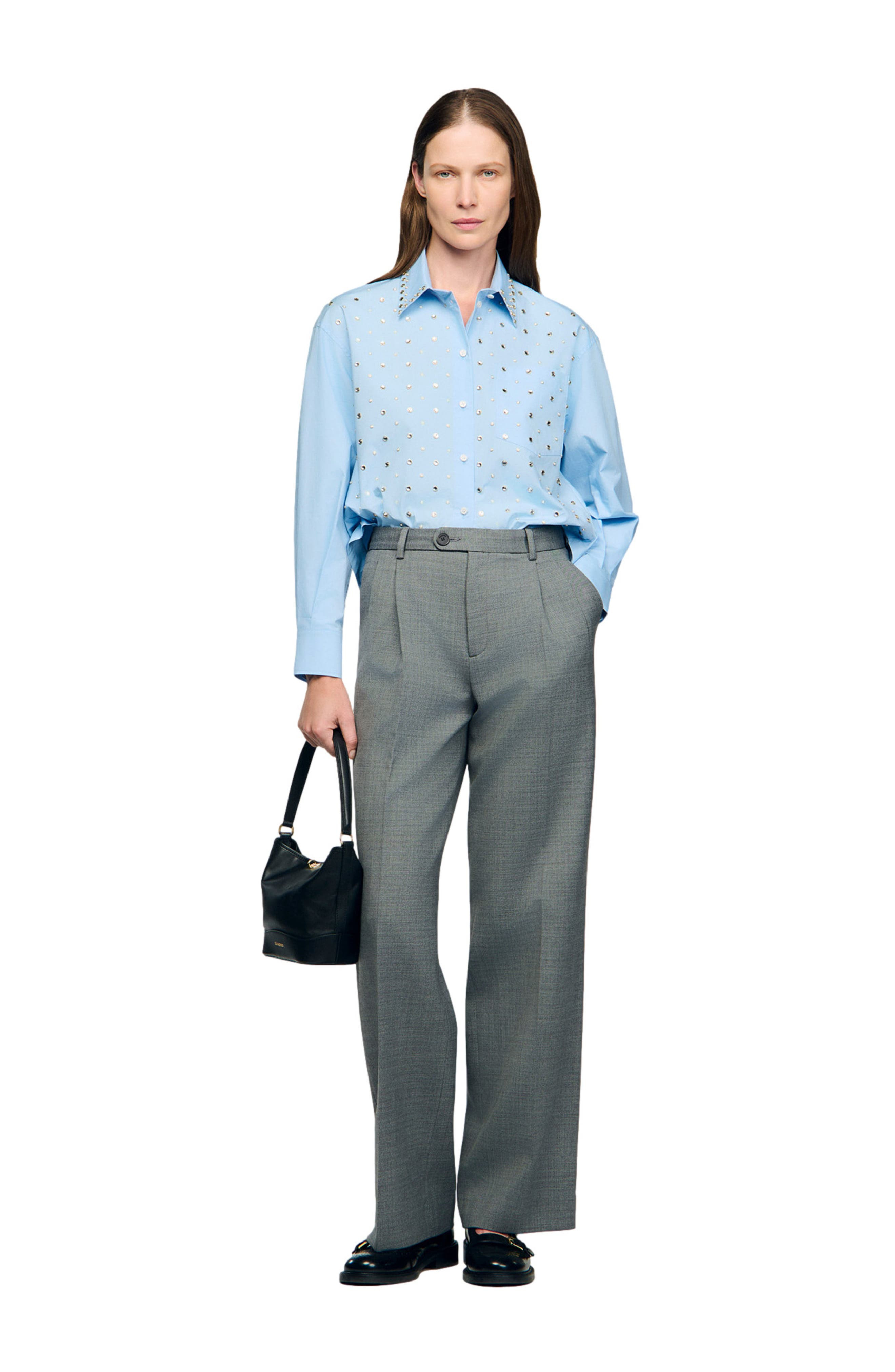 SANDRO Rhinestone shirt in Sky Blue at Nordstrom - 6