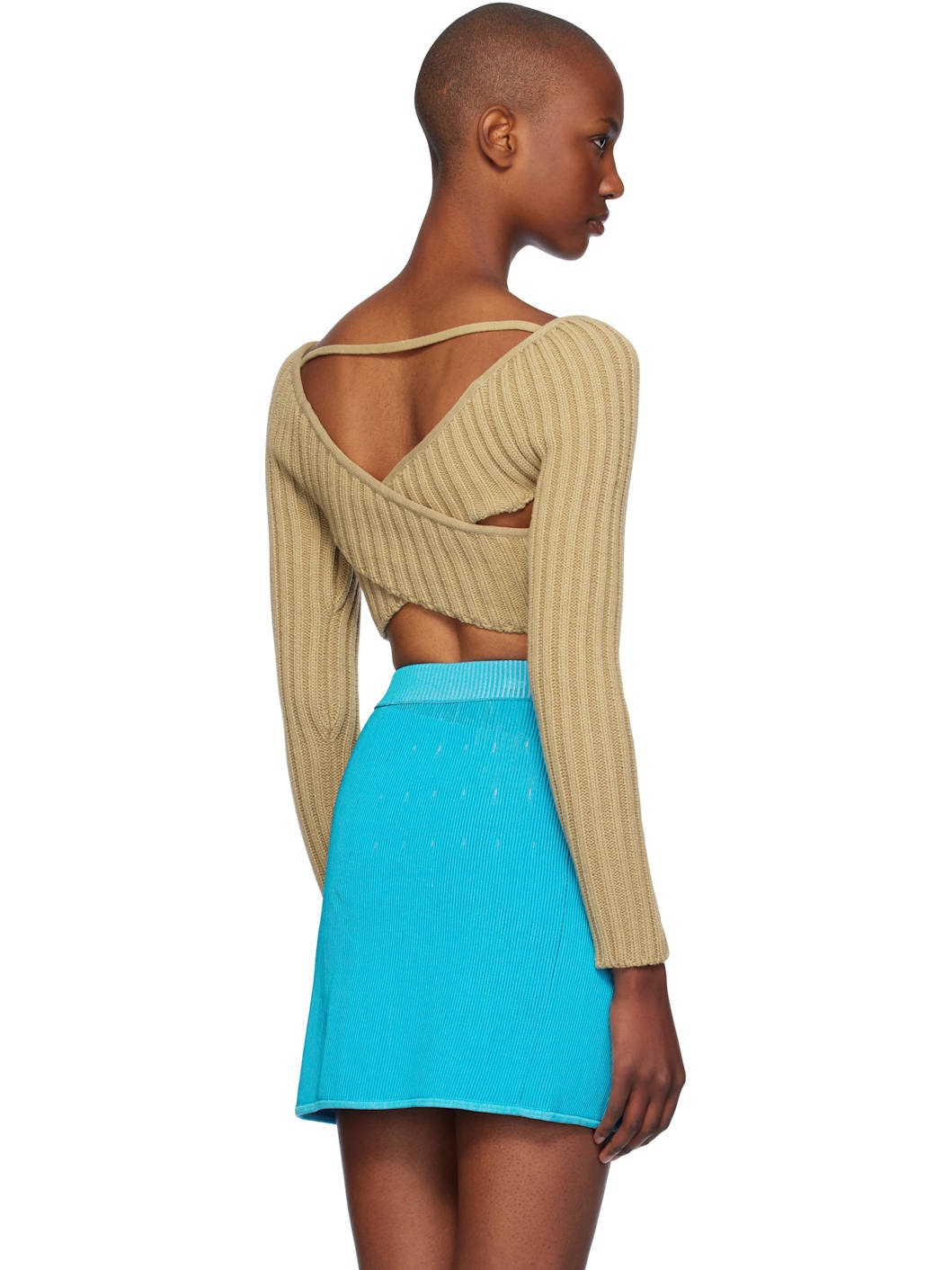 Beige Crossed Sleeves Sweater - 3