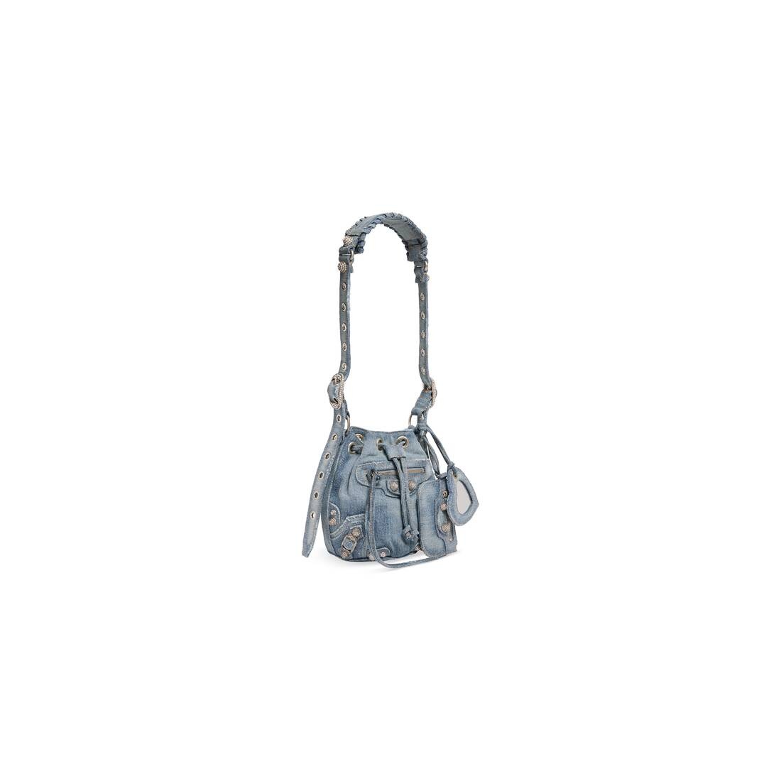 Women's Le Cagole Xs Bucket Bag In Denim With Rhinestones in Blue - 2