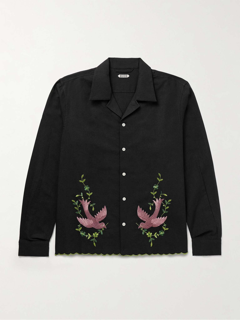 Rosefinch Embroidered Cotton and Linen-Blend Shirt 1