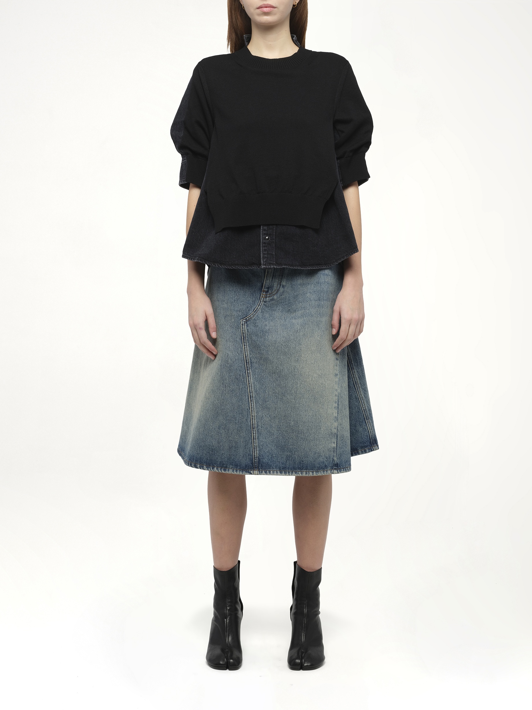 Denim x Knit Pullover in Black - 7