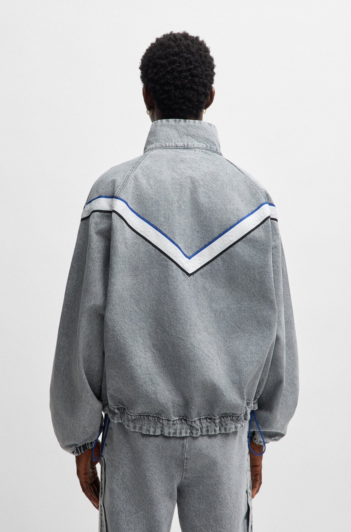 ZIP-UP DENIM JACKET WITH CONTRASTING TAPE DETAIL - 4